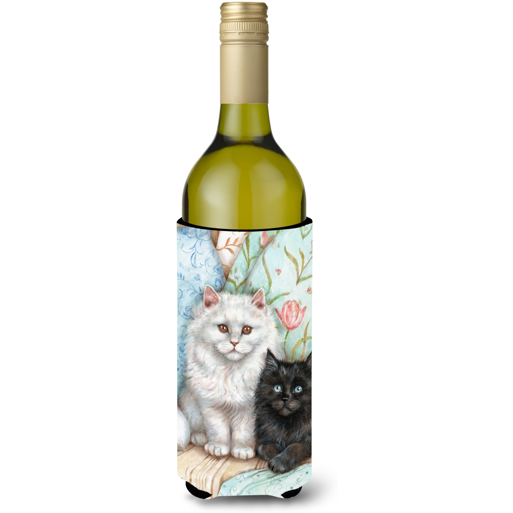&quotCaroline's Treasures CDCO0510LITERK "&quotA Black Cat and A White Cat"" Wine Bottle Beverage Insulator Hugger, 750ml, Multicolor"