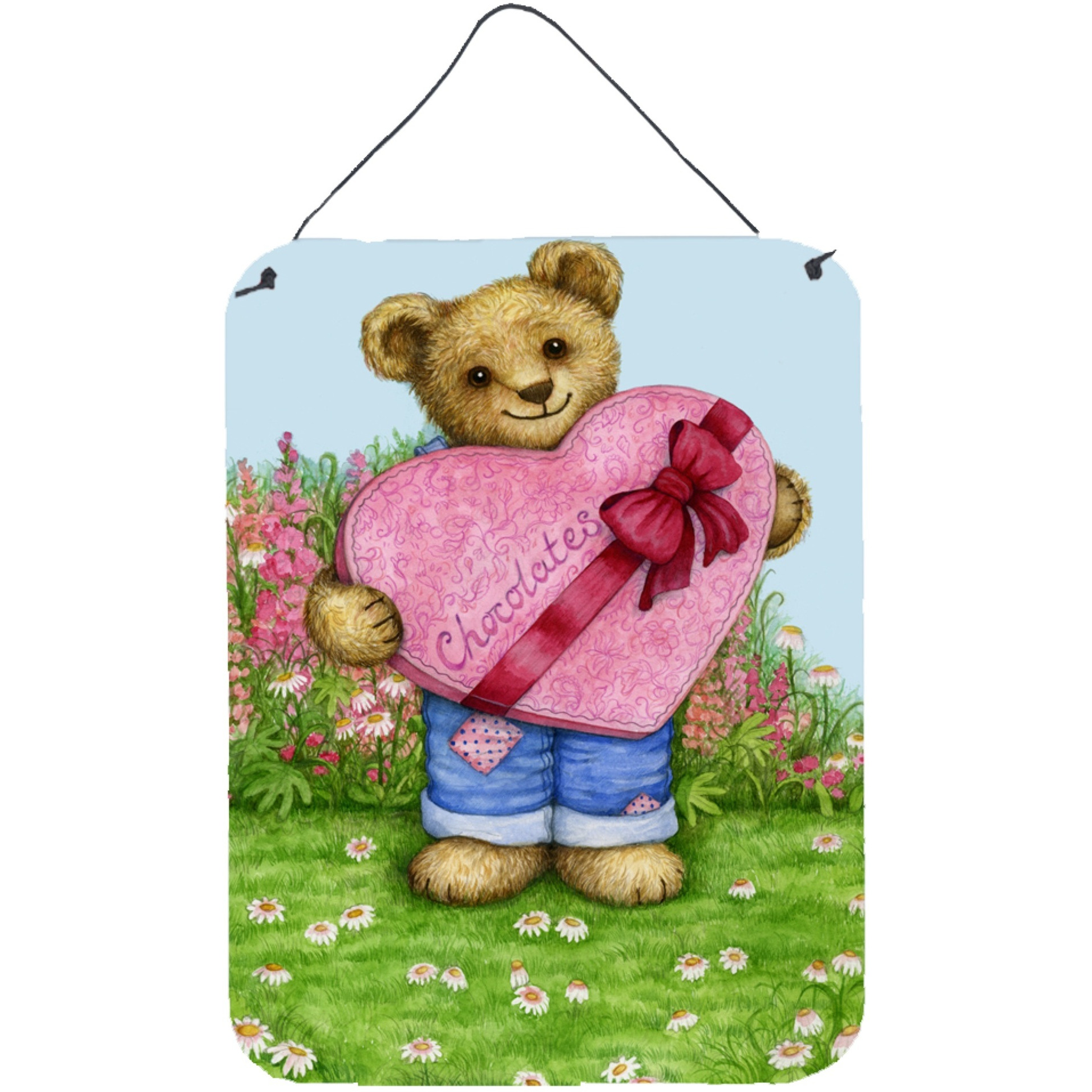 &quotCaroline's Treasures Valentine Teddy Bear with Chocolates Wall or Door Hanging Prints CDCO318ADS1216, 16"&quotH x 12"&quotW, Multicolor"