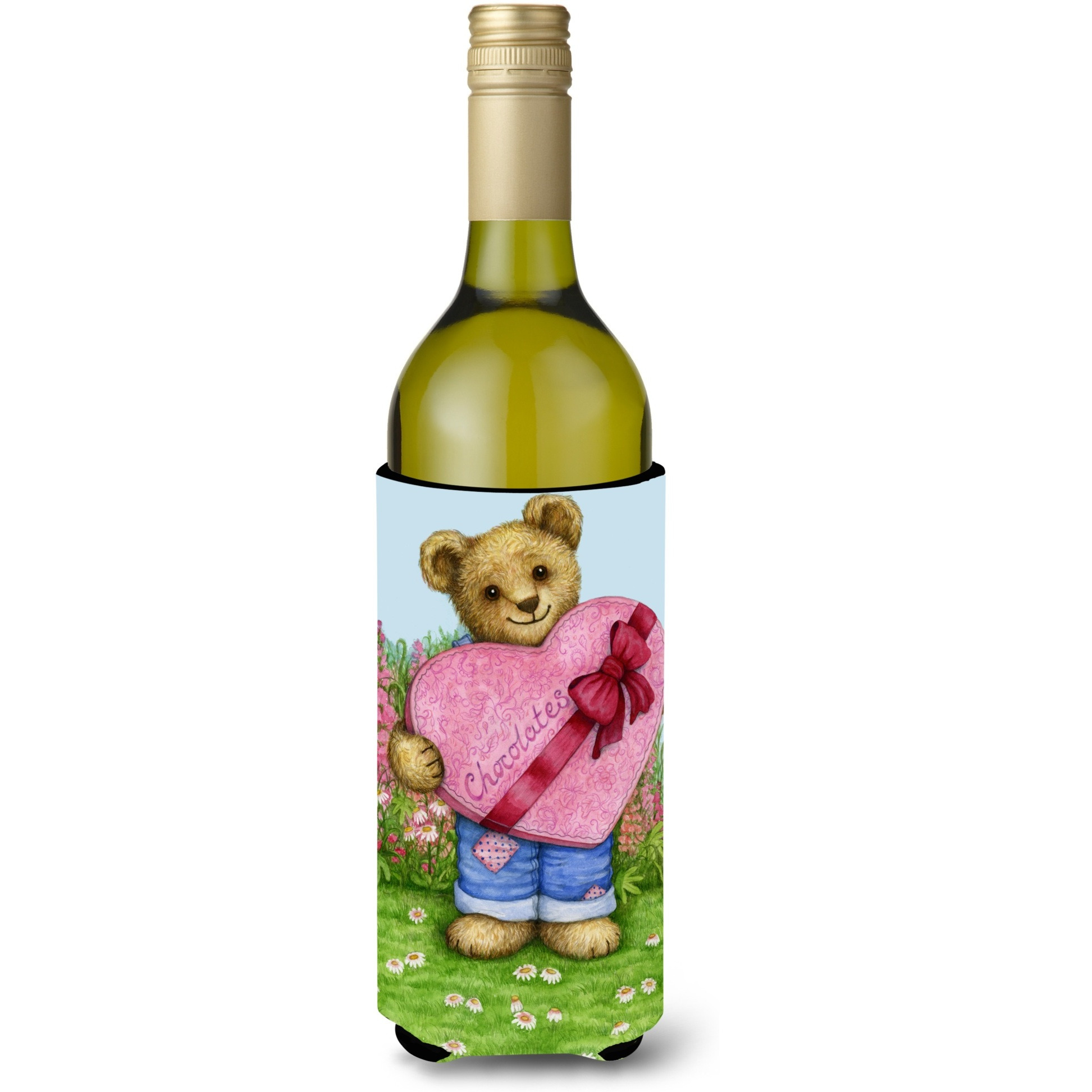 &quotCaroline's Treasures CDCO318ALITERK "&quotValentine Teddy Bear with Chocolates"" Wine Bottle Beverage Insulator Hugger, 750ml, Multicolor"