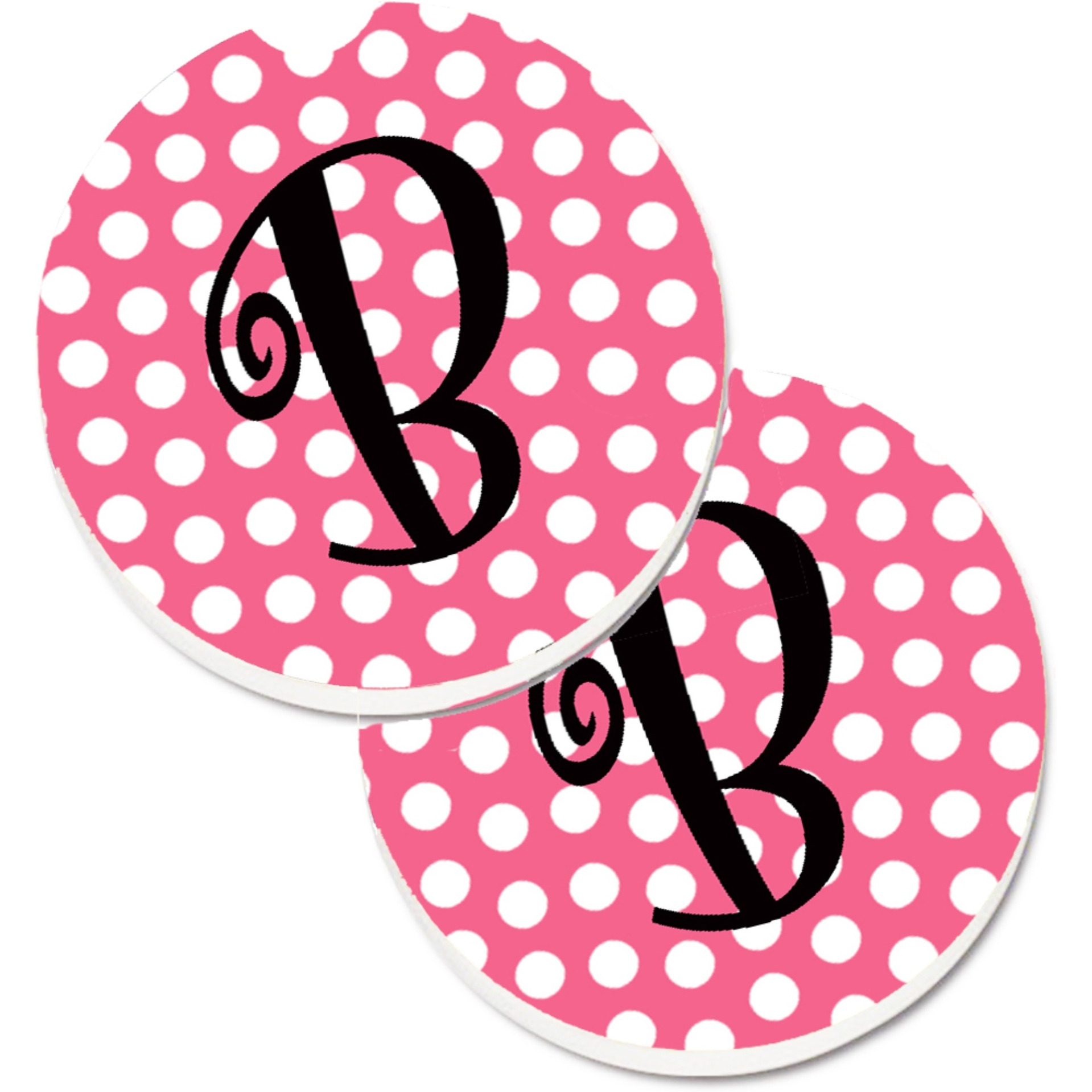 &quotCaroline's Treasures Letter B Monogram - Pink black Polka Dots Set of 2 Cup Holder Car Coasters CJ1001-BCARC, 2.56, Multicolor"
