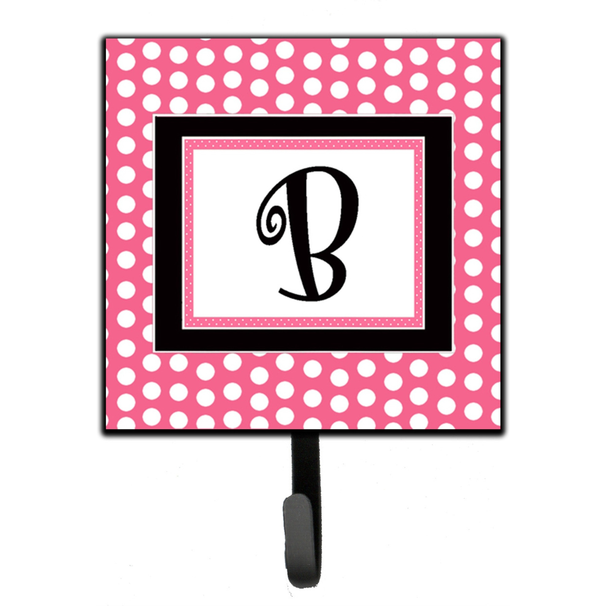 &quotCaroline's Treasures CJ1001-BSH4 Letter B Initial Monogram-Pink Black Polka Dots Leash Holder or Key Hook, Small, Multicolor"