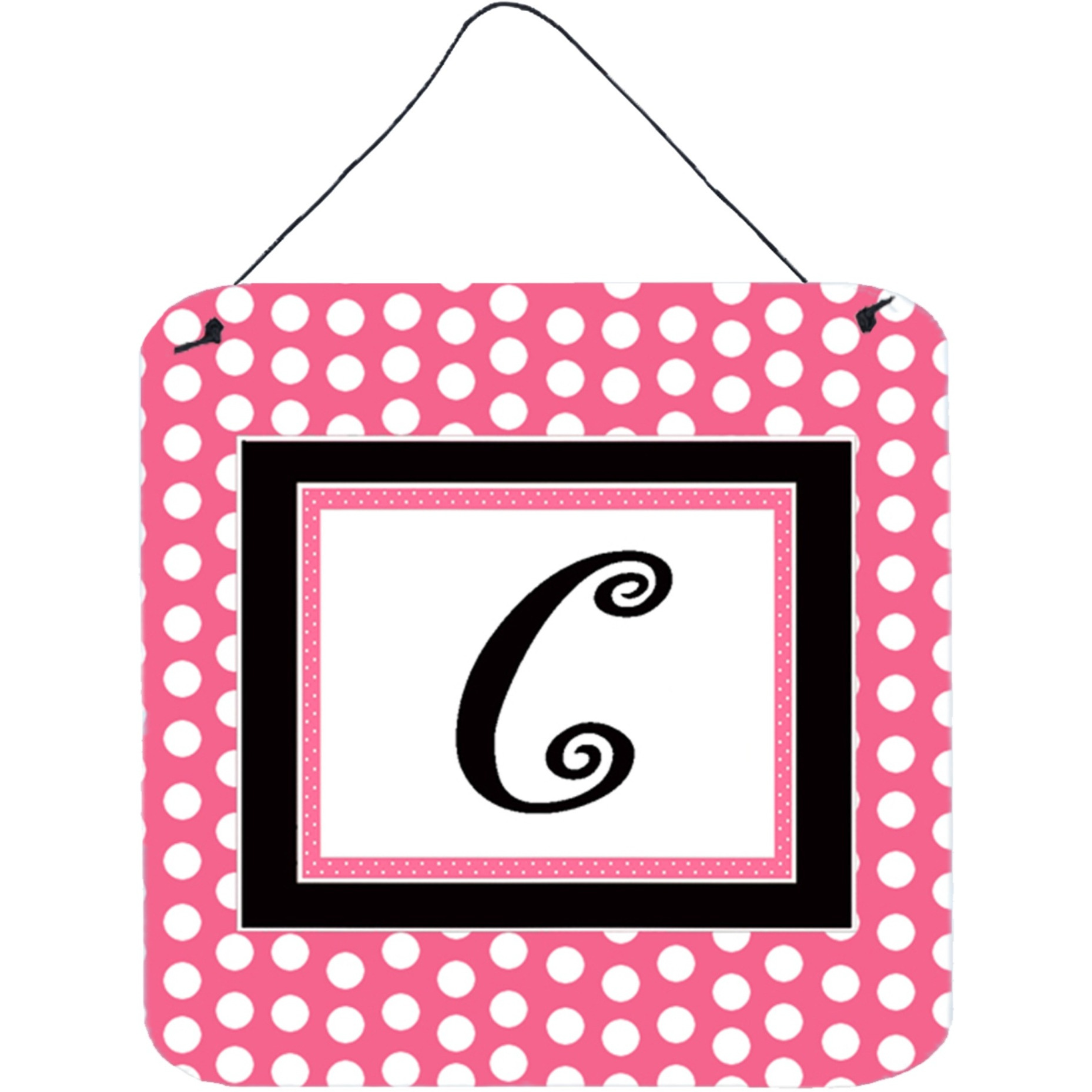 &quotCaroline's Treasures Letter C Initial with Pink/Black Polka Dots Wall or Door Hanging Prints, 6 x 6"", Multicolor"