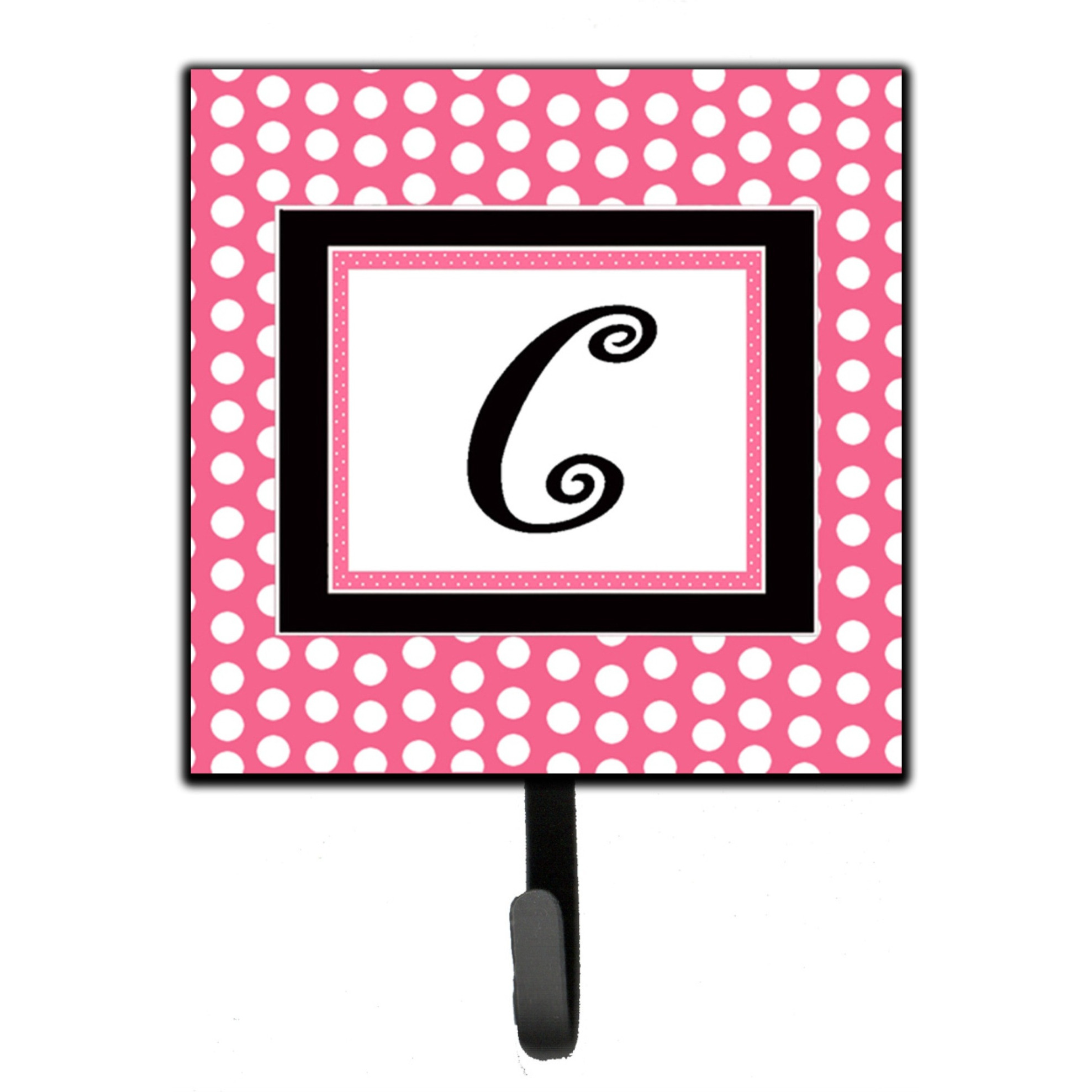 &quotCaroline's Treasures CJ1001-CSH4 Letter C Initial Monogram-Pink Black Polka Dots Leash Holder or Key Hook, Small, Multicolor"