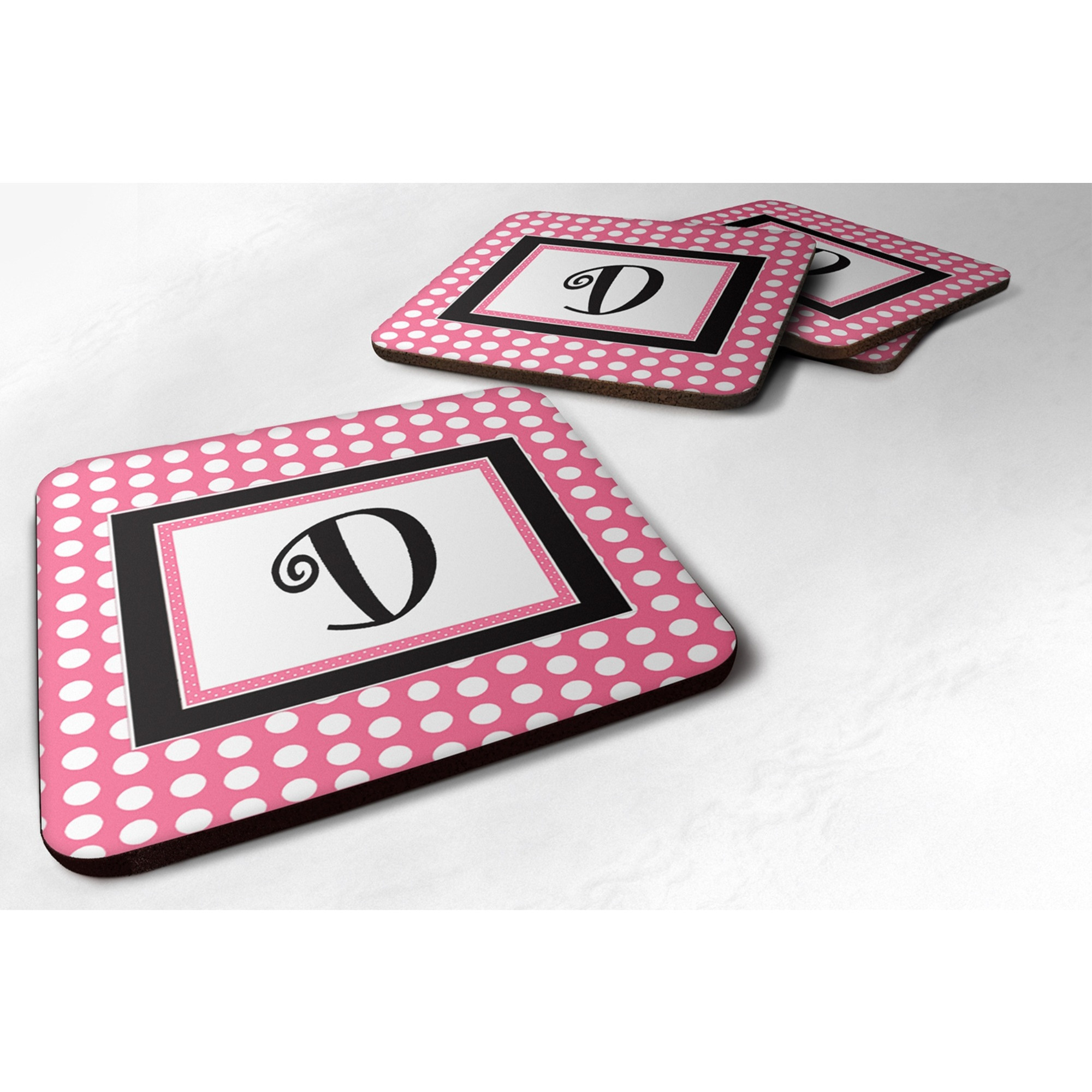 &quotCaroline's Treasures CJ1001-DFC Monogram-Pink Black Polka Dots Foam Coasters (Set of 4), Initial Letter D, 3.5"" H x 3.5"" W, Multicolor"