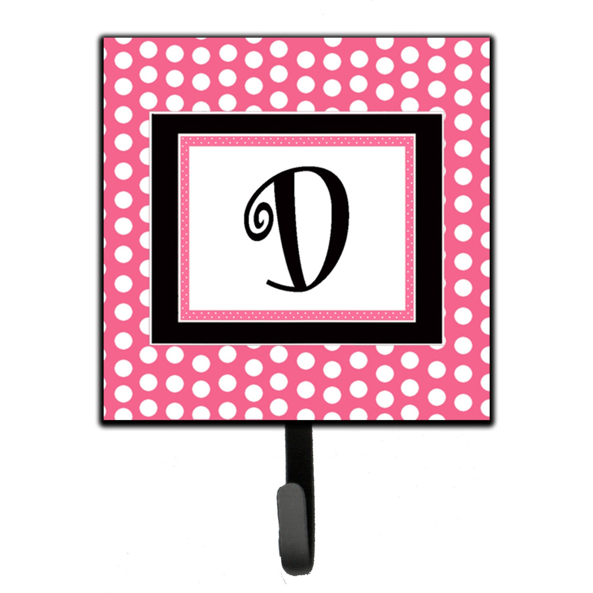 &quotCaroline's Treasures CJ1001-DSH4 Letter D Initial Monogram-Pink Black Polka Dots Leash Holder or Key Hook, Small, Multicolor"