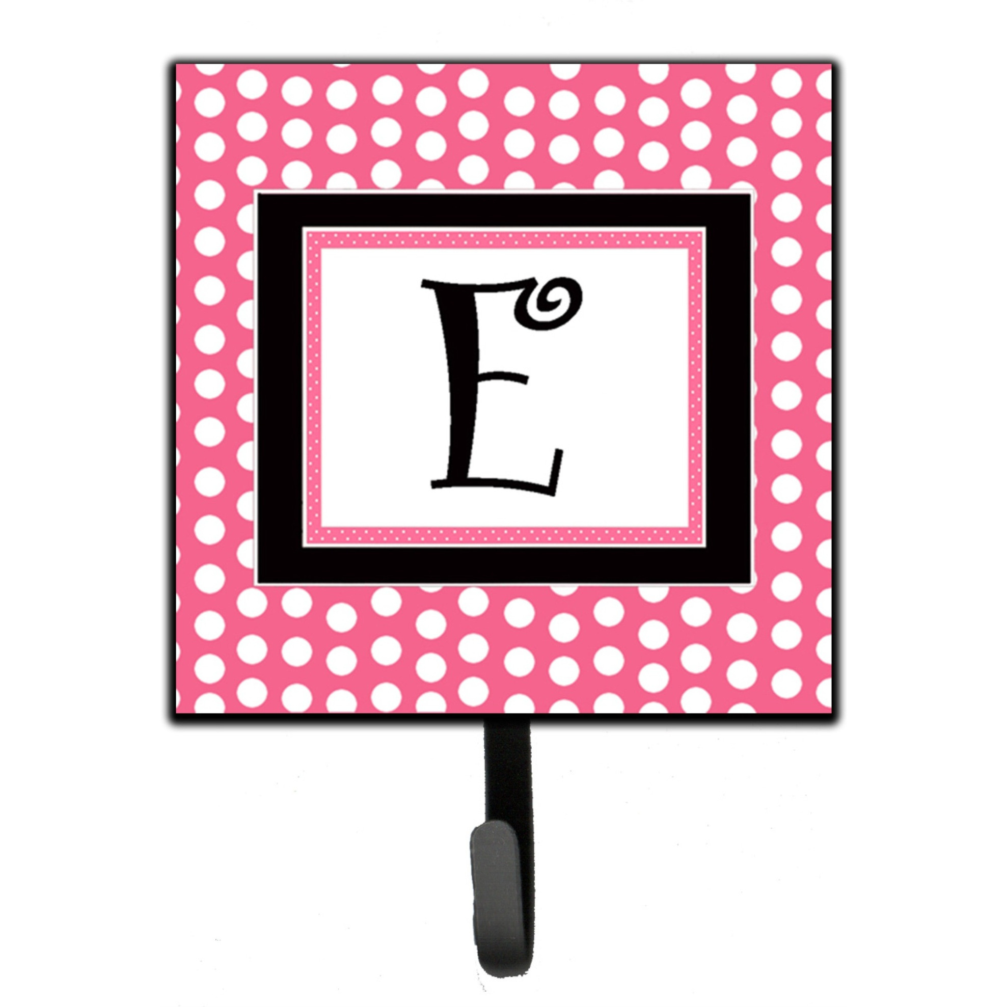 &quotCaroline's Treasures CJ1001-ESH4 Letter E Initial Monogram-Pink Black Polka Dots Leash Holder or Key Hook, Small, Multicolor"