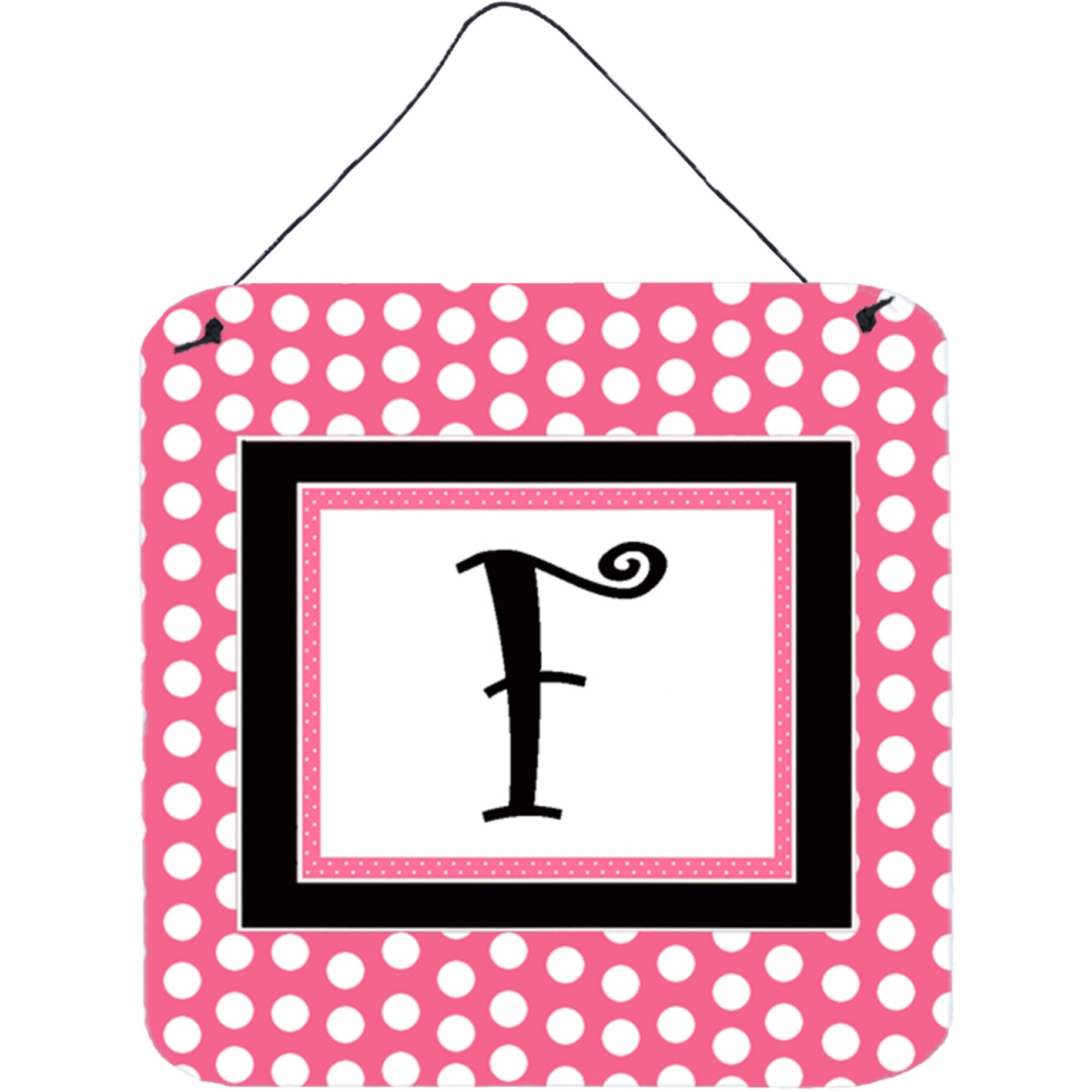 &quotCaroline's Treasures Letter F Initial-Pink Black Polka Dots Door Hanging Prints wall-decor, 6 x 6, Multicolor"