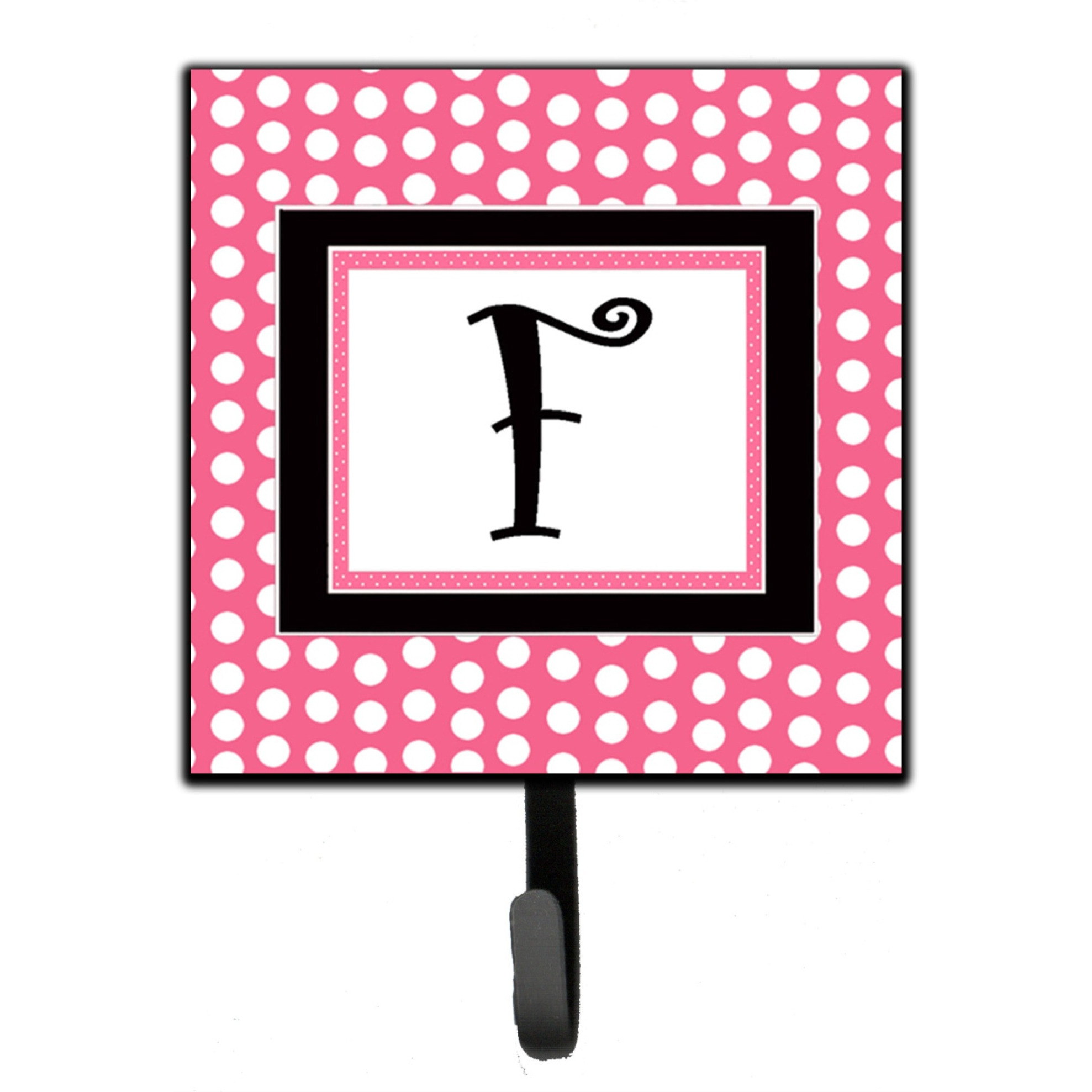 &quotCaroline's Treasures CJ1001-FSH4 Letter F Initial Monogram-Pink Black Polka Dots Leash Holder or Key Hook, Small, Multicolor"