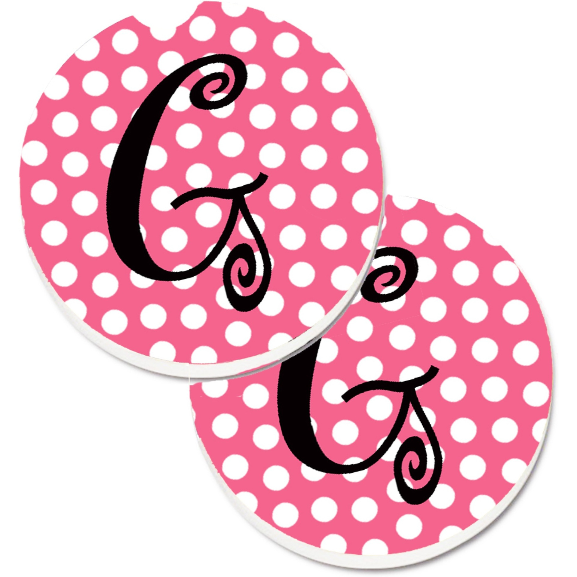 &quotCaroline's Treasures Letter G Monogram - Pink black Polka Dots Set of 2 Cup Holder Car Coasters CJ1001-GCARC, 2.56, Multicolor"