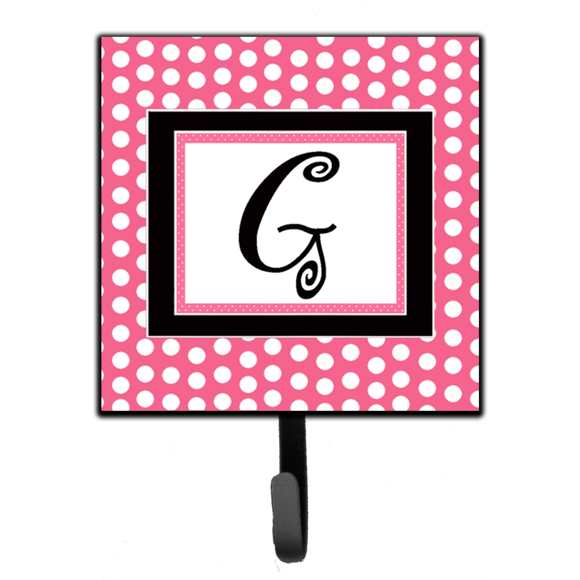 &quotCaroline's Treasures CJ1001-GSH4 Letter G Initial Monogram-Pink Black Polka Dots Leash Holder or Key Hook, Small, Multicolor"