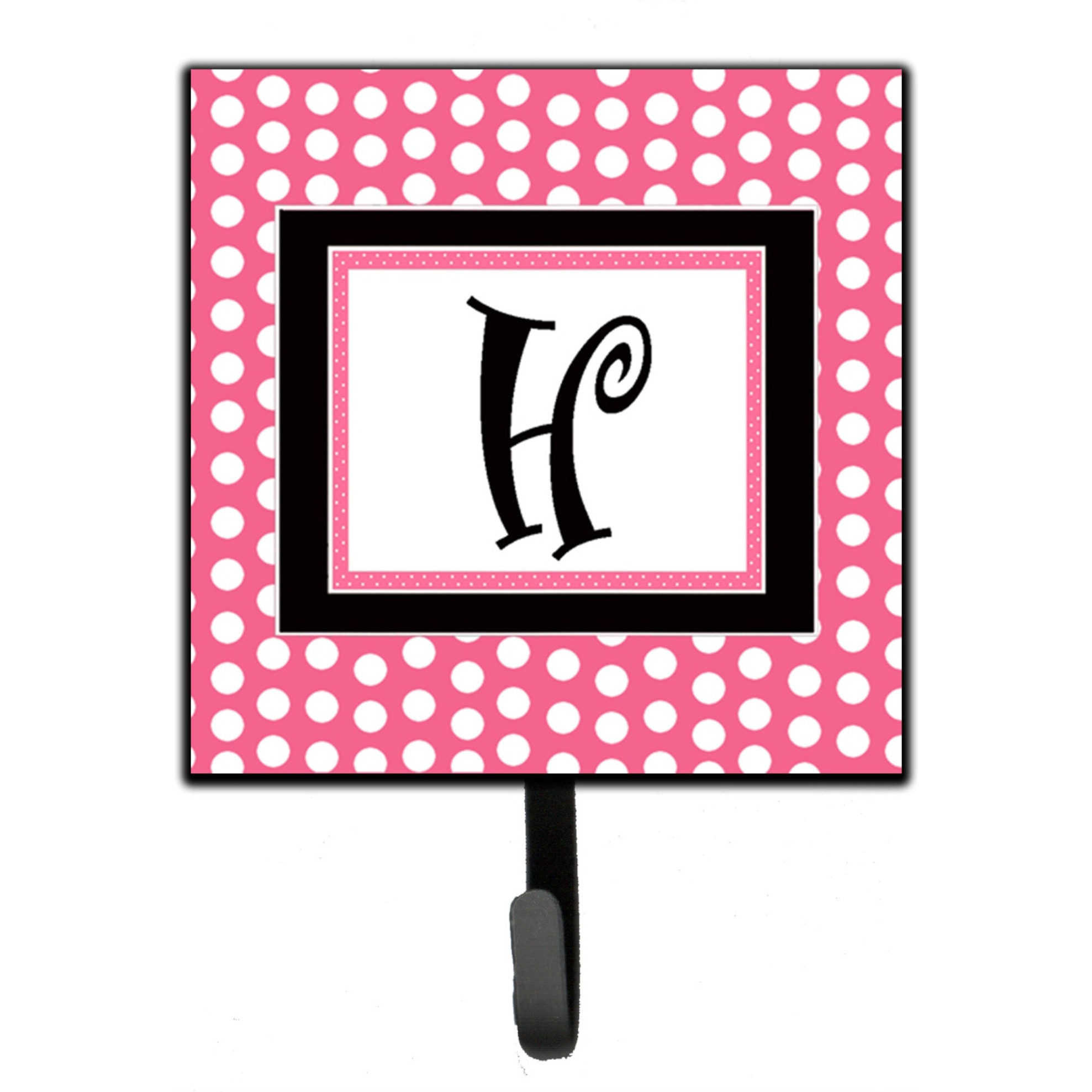 &quotCaroline's Treasures CJ1001-HSH4 Letter H Initial Monogram-Pink Black Polka Dots Leash Holder or Key Hook, Small, Multicolor"