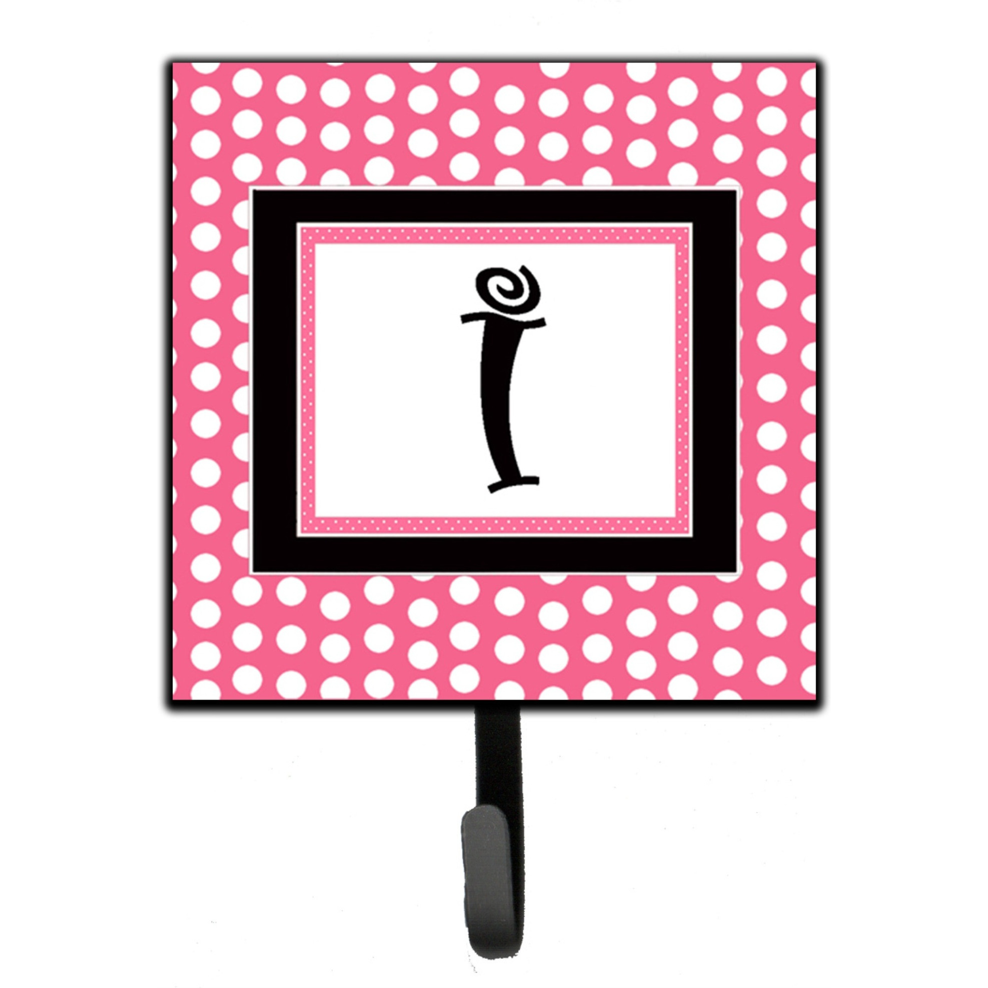 &quotCaroline's Treasures CJ1001-ISH4 Letter I Initial Monogram-Pink Black Polka Dots Leash Holder or Key Hook, Small, Multicolor"