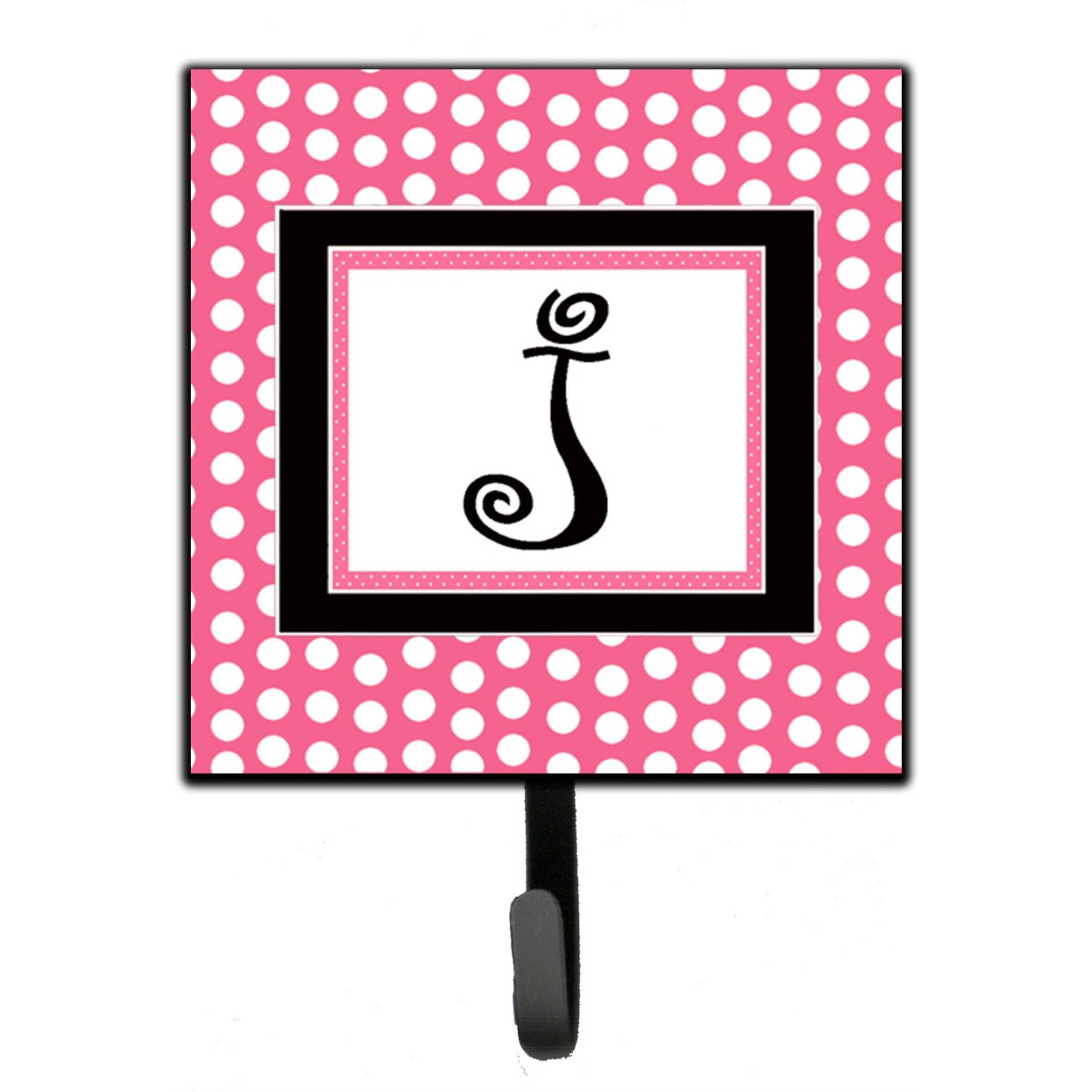 &quotCaroline's Treasures CJ1001-JSH4 Letter J Initial Monogram-Pink Black Polka Dots Leash Holder or Key Hook, Small, Multicolor"
