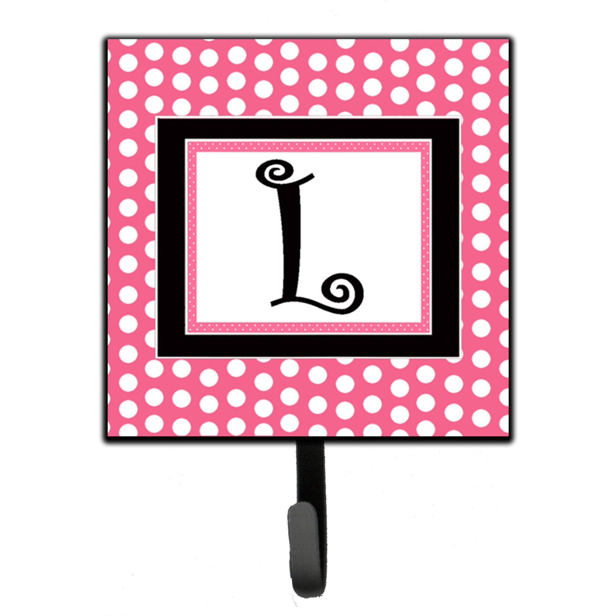 &quotCaroline's Treasures CJ1001-LSH4 Letter L Initial Monogram-Pink Black Polka Dots Leash Holder or Key Hook, Small, Multicolor"