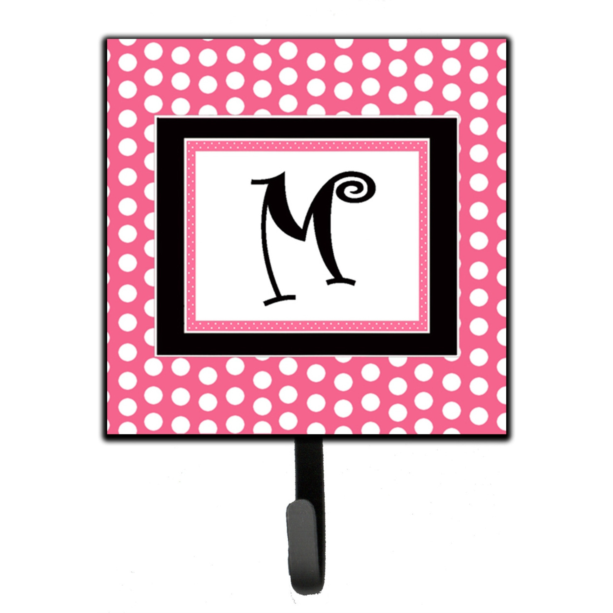 &quotCaroline's Treasures CJ1001-MSH4 Letter M Initial Monogram-Pink Black Polka Dots Leash Holder or Key Hook, Small, Multicolor"