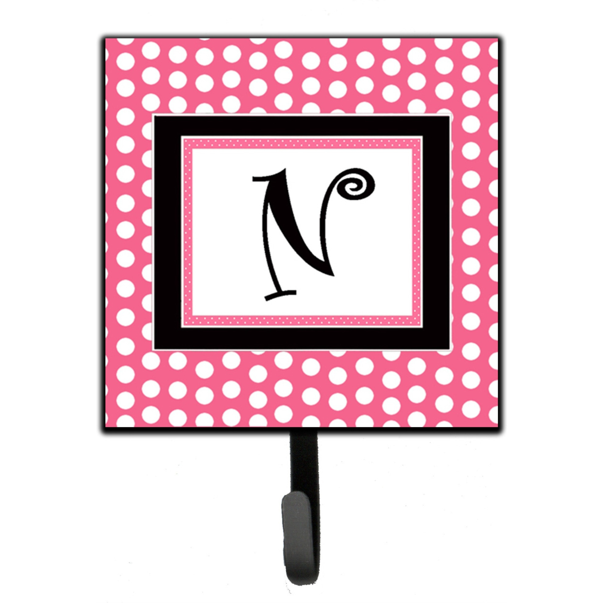 &quotCaroline's Treasures CJ1001-NSH4 Letter N Initial Monogram-Pink Black Polka Dots Leash Holder or Key Hook, Small, Multicolor"
