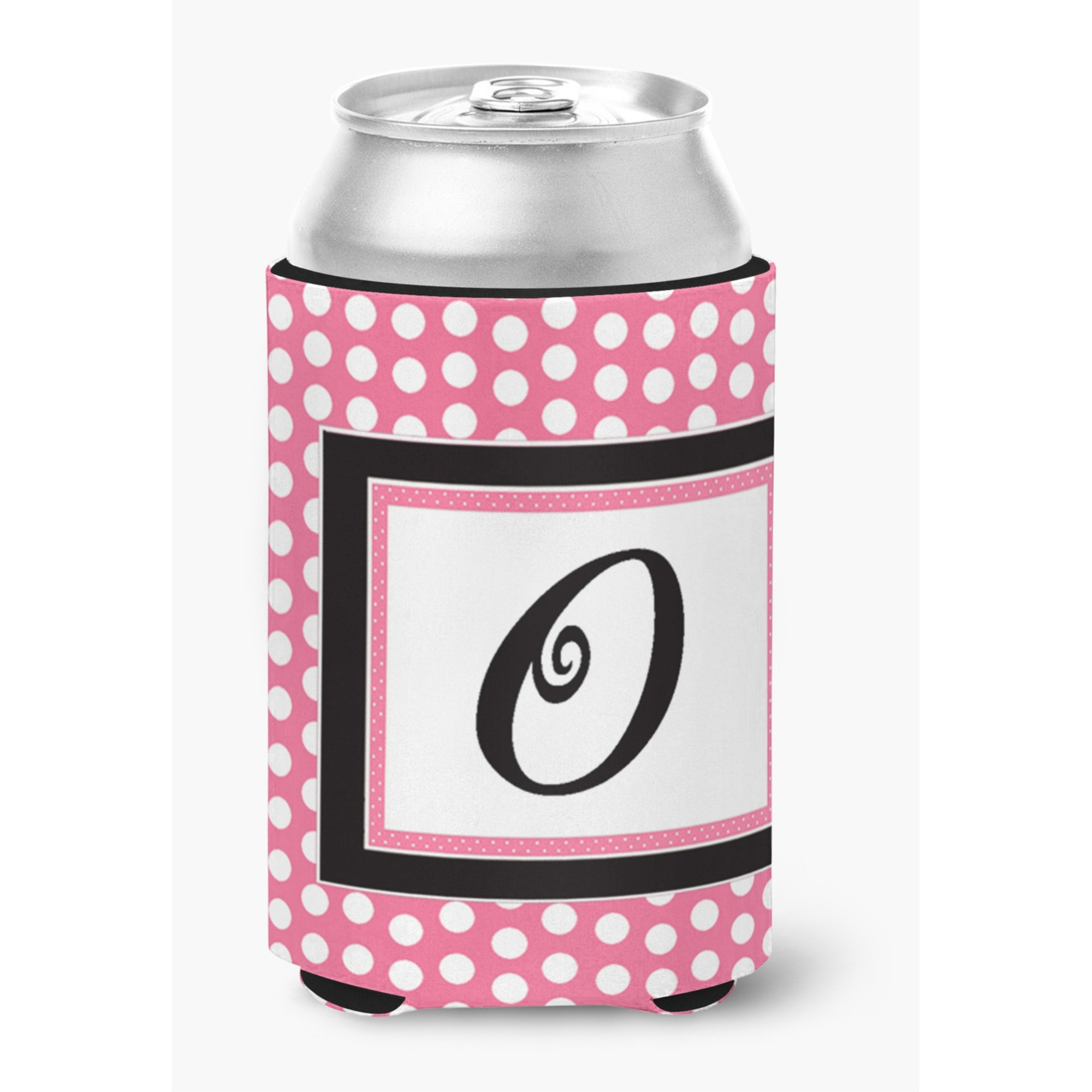 Letter O Initial Monogram - Pink Black Polka Dots Can or Bottle Beverage Insulator Hugger