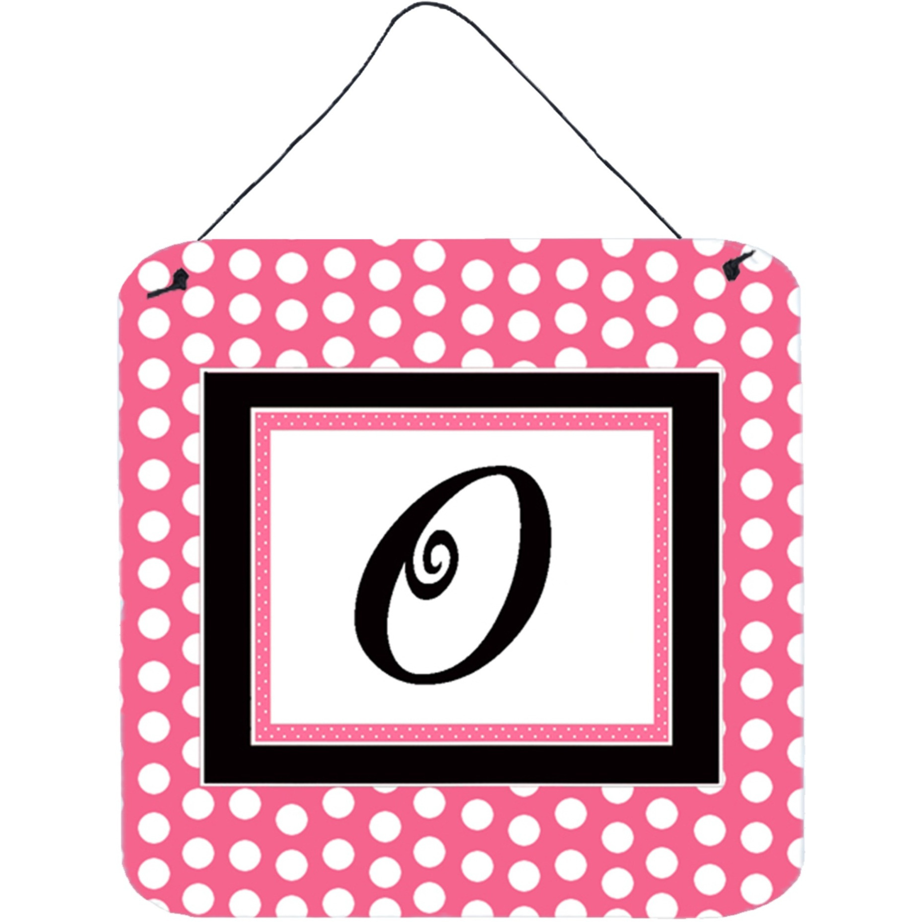 &quotCaroline's Treasures Letter O Initial with Pink/Black Polka Dots Wall or Door Hanging Prints, 6 x 6"", Multicolor"