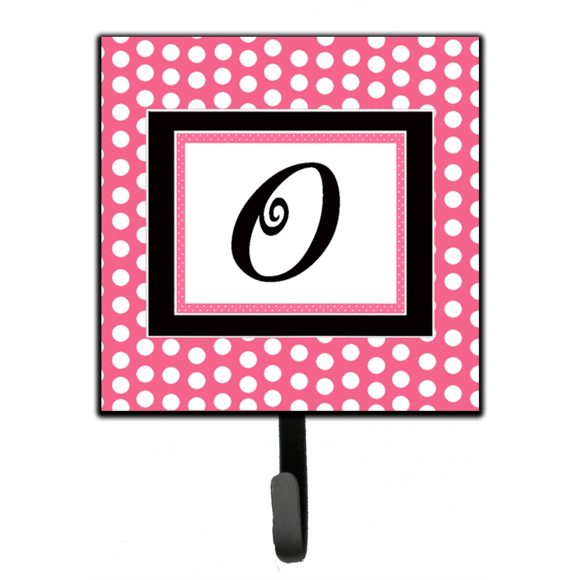 &quotCaroline's Treasures CJ1001-OSH4 Letter O Initial Monogram-Pink Black Polka Dots Leash Holder or Key Hook, Small, Multicolor"