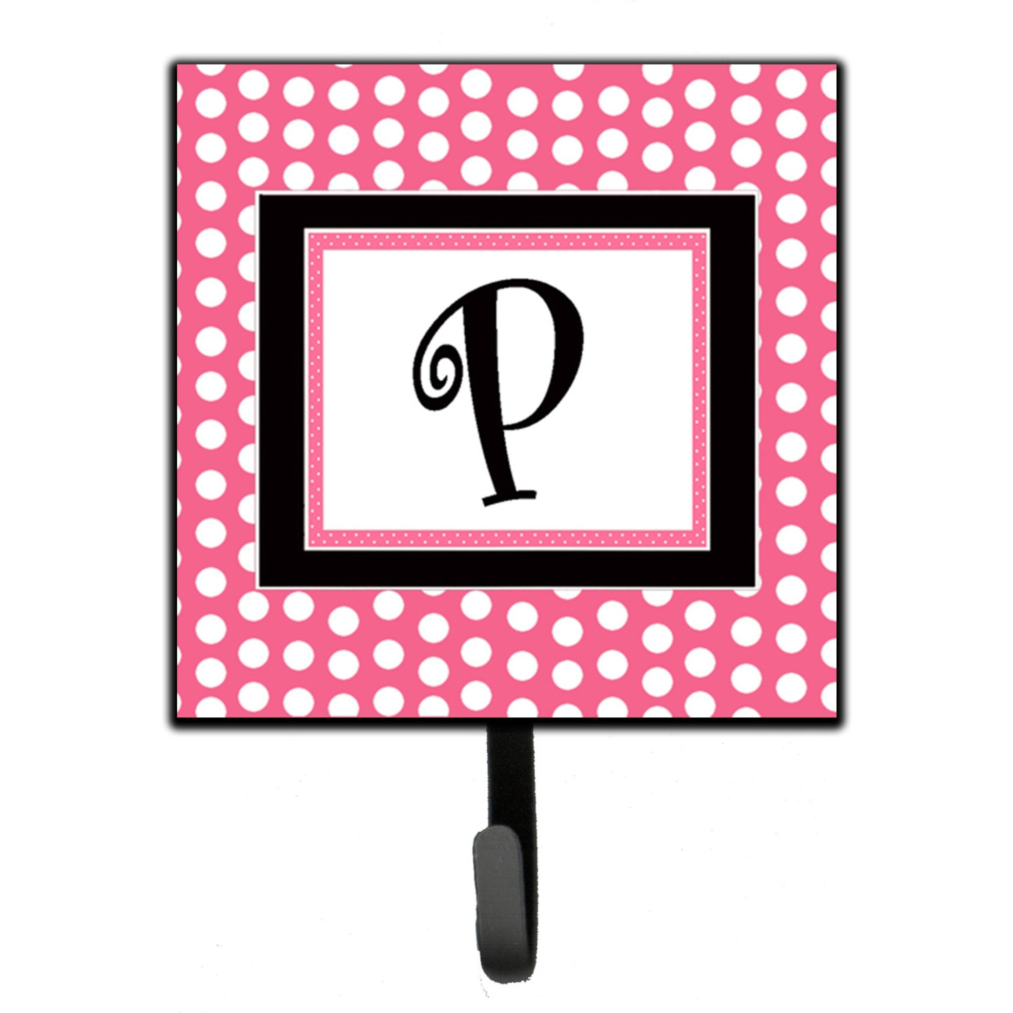 &quotCaroline's Treasures CJ1001-PSH4 Letter P Initial Monogram-Pink Black Polka Dots Leash Holder or Key Hook, Small, Multicolor"