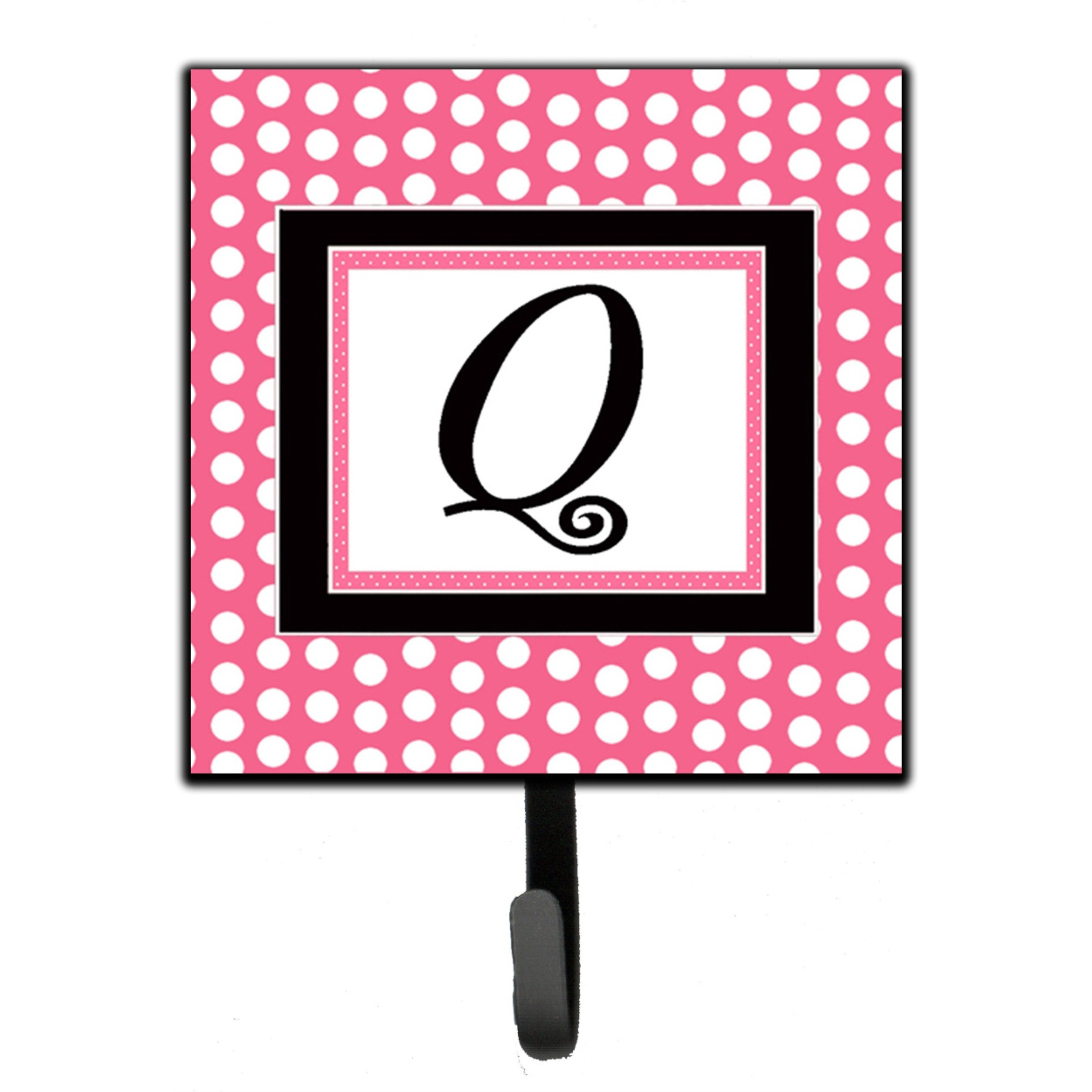&quotCaroline's Treasures CJ1001-QSH4 Letter Q Initial Monogram-Pink Black Polka Dots Leash Holder or Key Hook, Small, Multicolor"
