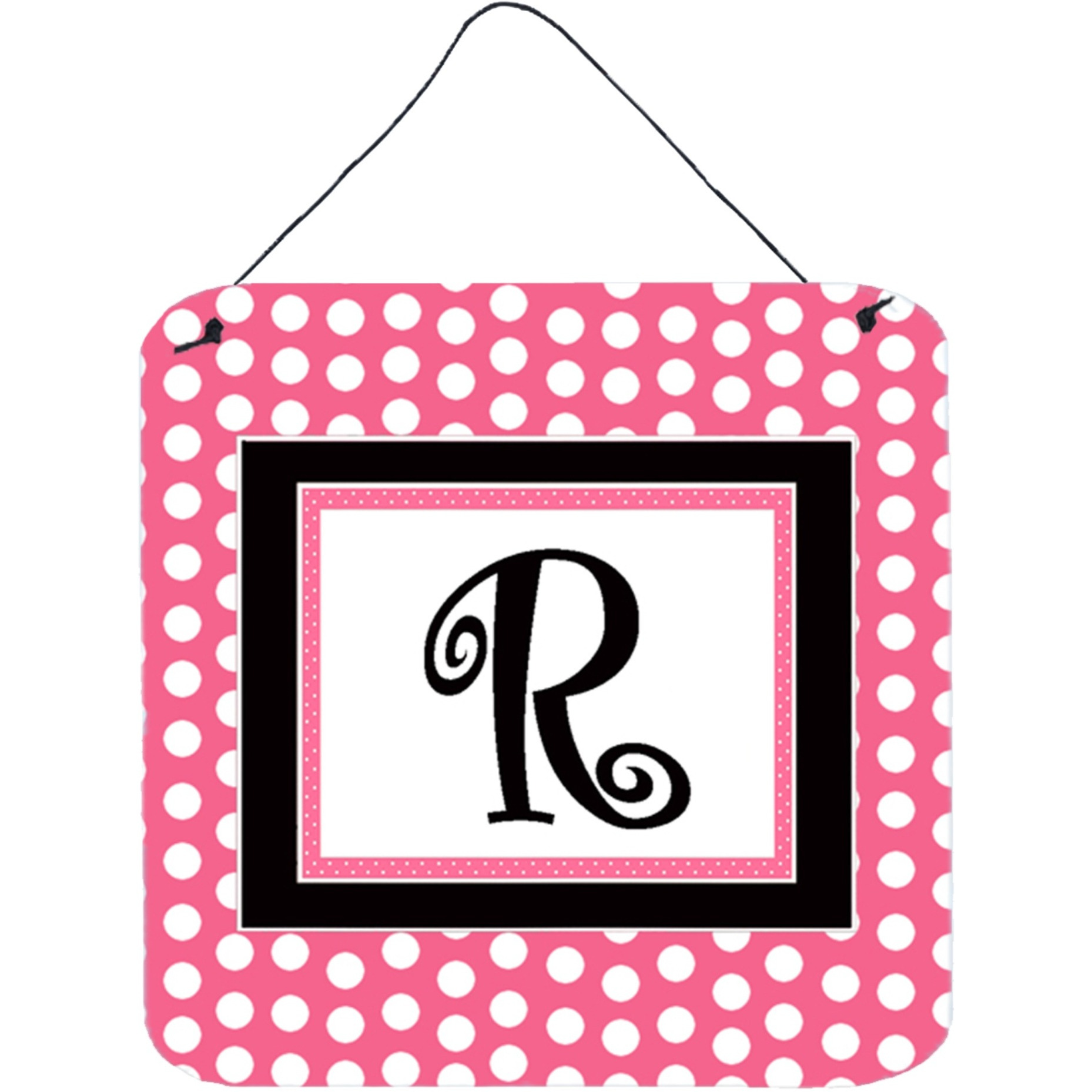 &quotCaroline's Treasures Letter R Initial with Pink/Black Polka Dots Wall or Door Hanging Prints, 6 x 6"", Multicolor"