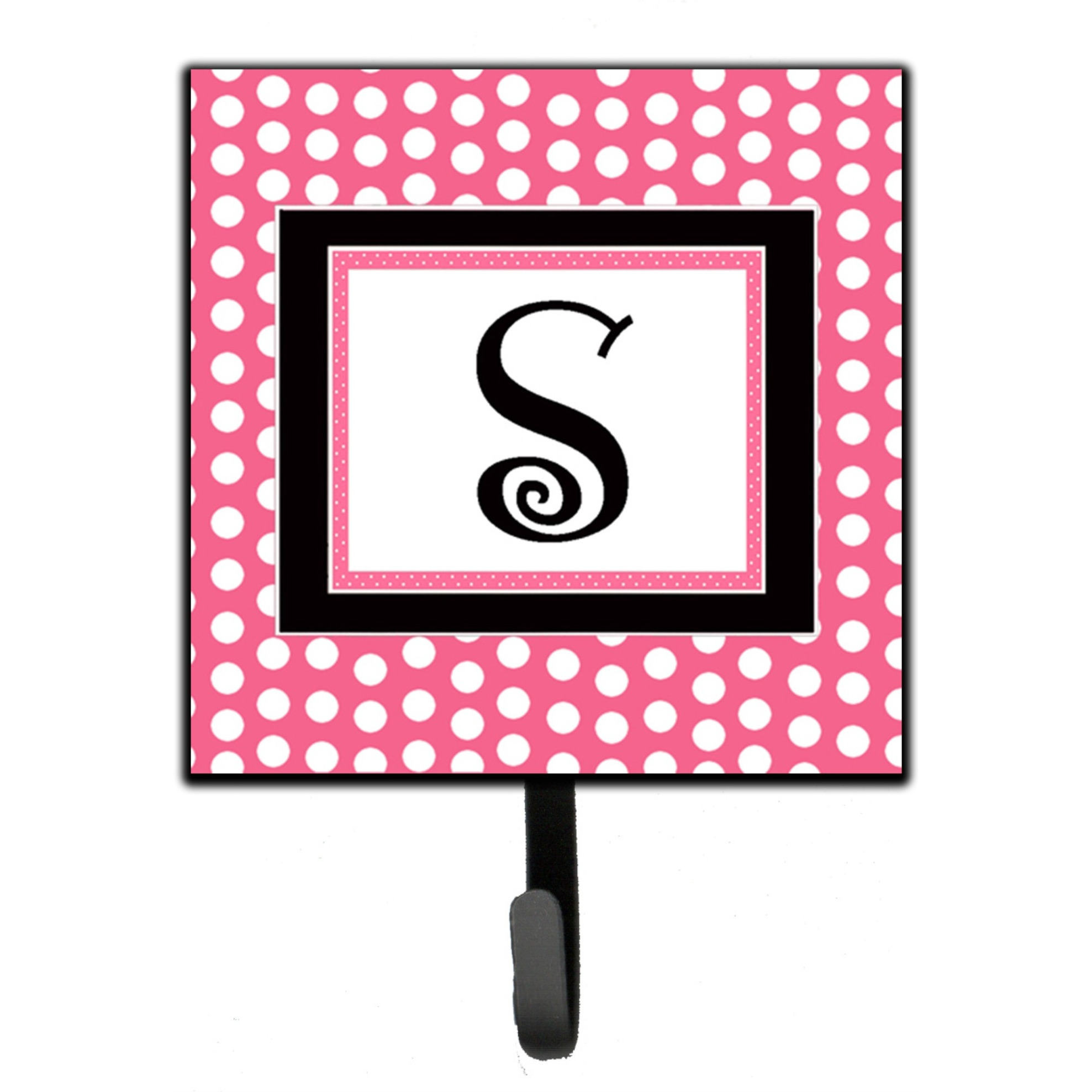 &quotCaroline's Treasures CJ1001-SSH4 Letter S Initial Monogram-Pink Black Polka Dots Leash Holder or Key Hook, Small, Multicolor"