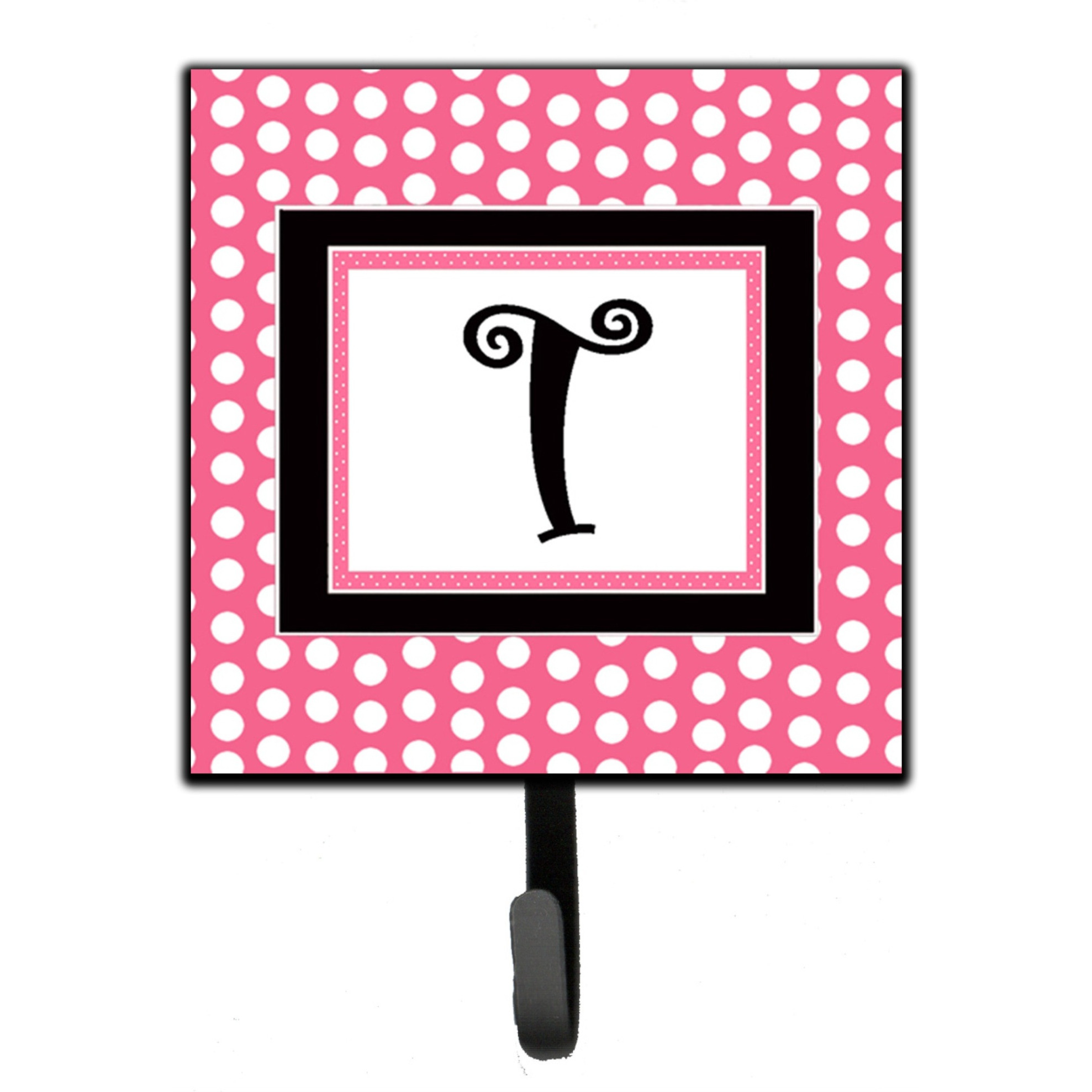 &quotCaroline's Treasures CJ1001-TSH4 Letter T Initial Monogram-Pink Black Polka Dots Leash Holder or Key Hook, Small, Multicolor"