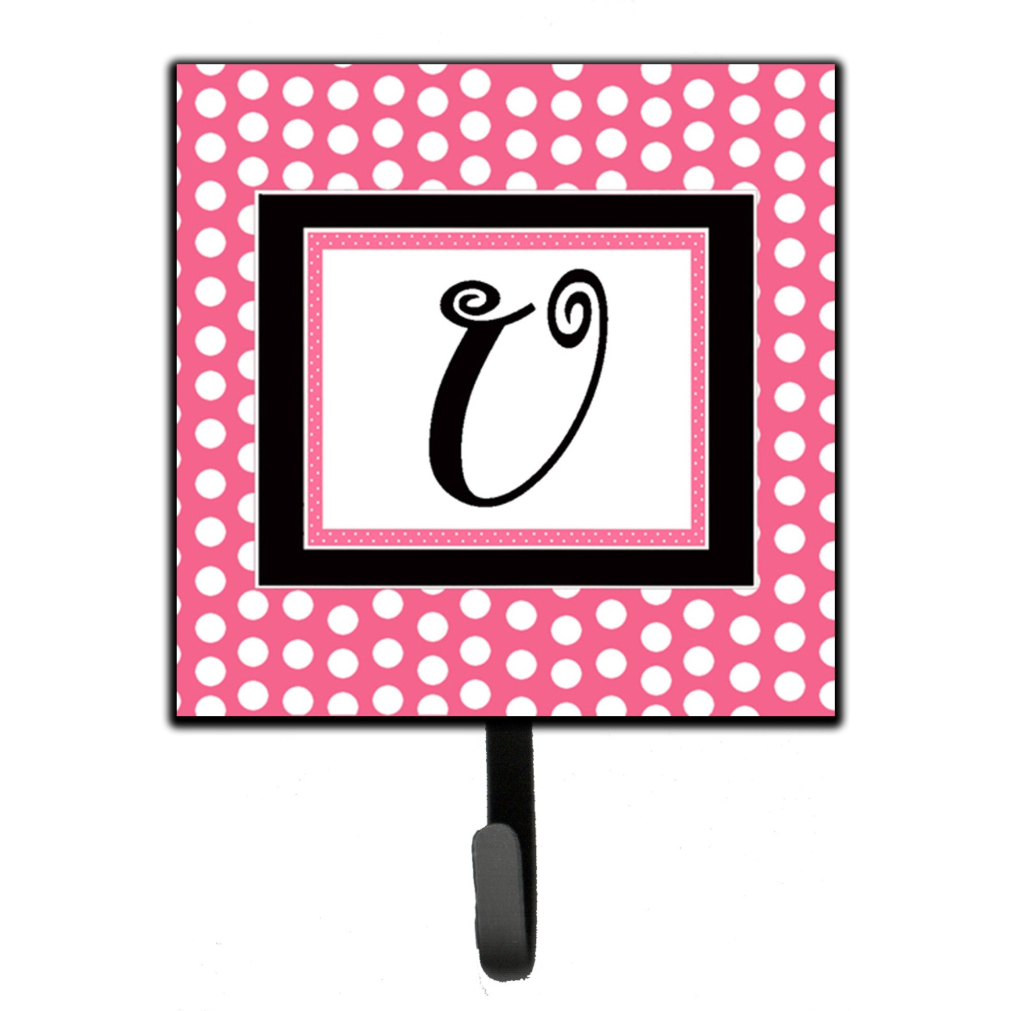 &quotCaroline's Treasures CJ1001-USH4 Letter U Initial Monogram-Pink Black Polka Dots Leash Holder or Key Hook, Small, Multicolor"