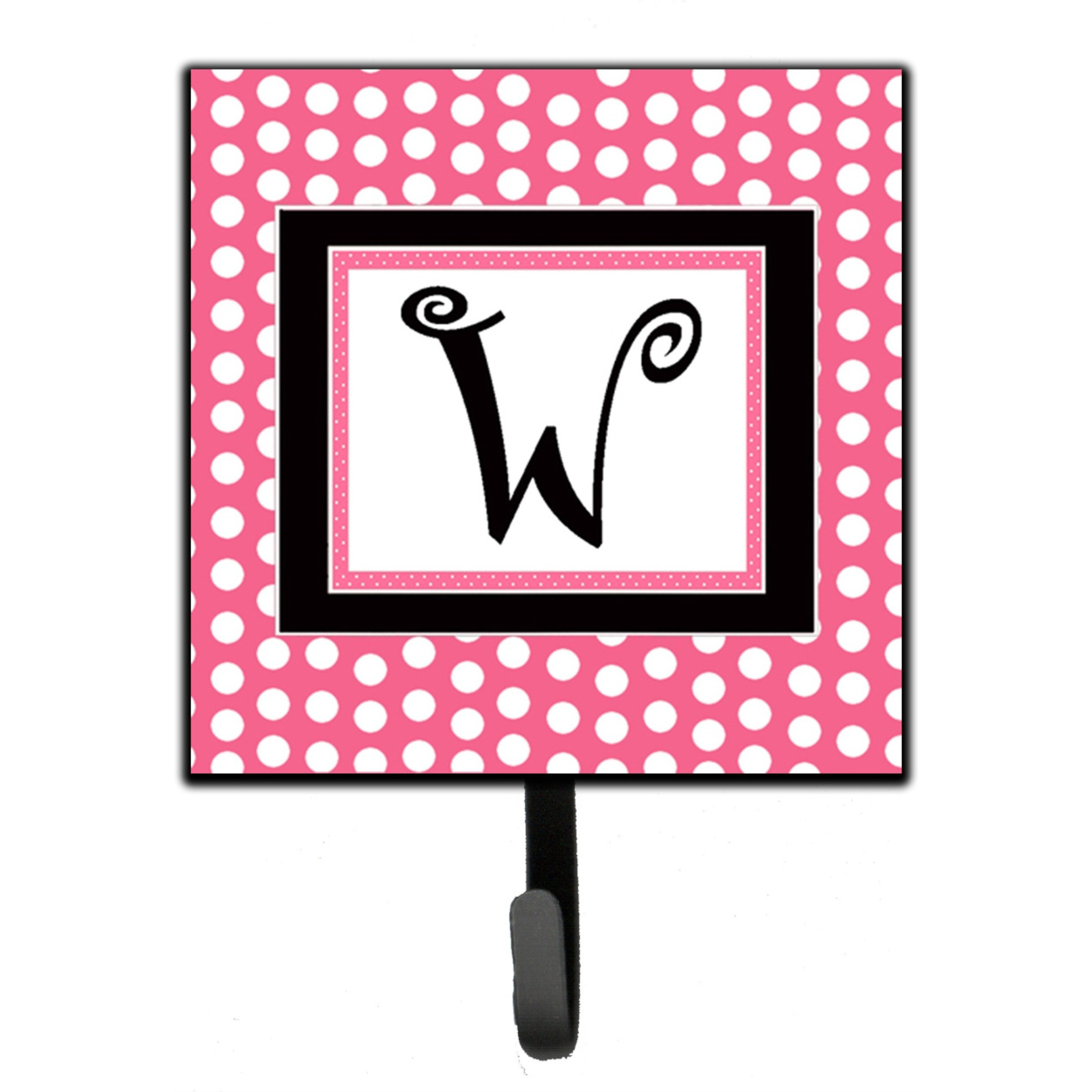 &quotCaroline's Treasures CJ1001-WSH4 Letter W Initial Monogram-Pink Black Polka Dots Leash Holder or Key Hook, Small, Multicolor"