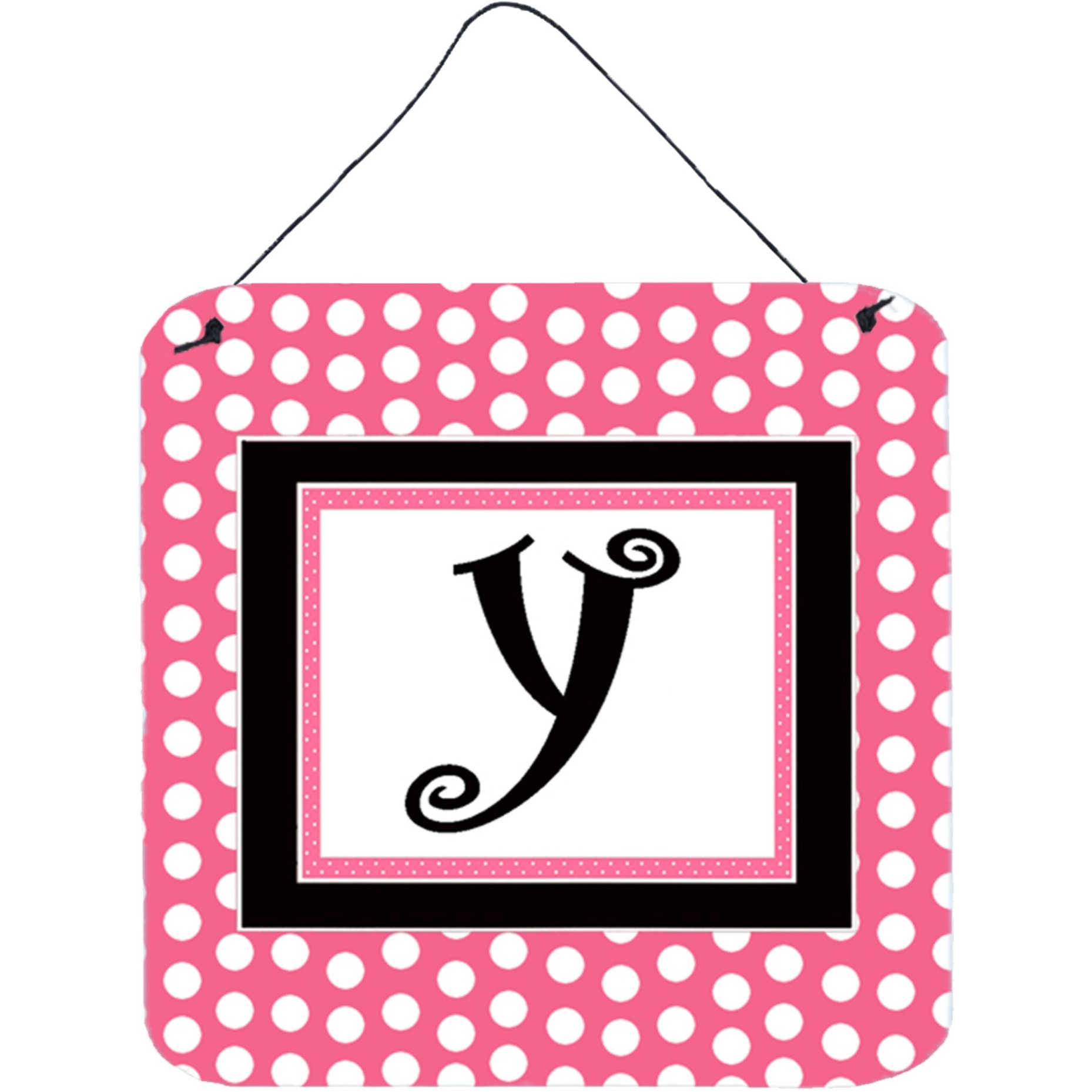 &quotCaroline's Treasures Letter Y Initial with Pink/Black Polka Dots Wall or Door Hanging Prints, 6 x 6"", Multicolor"