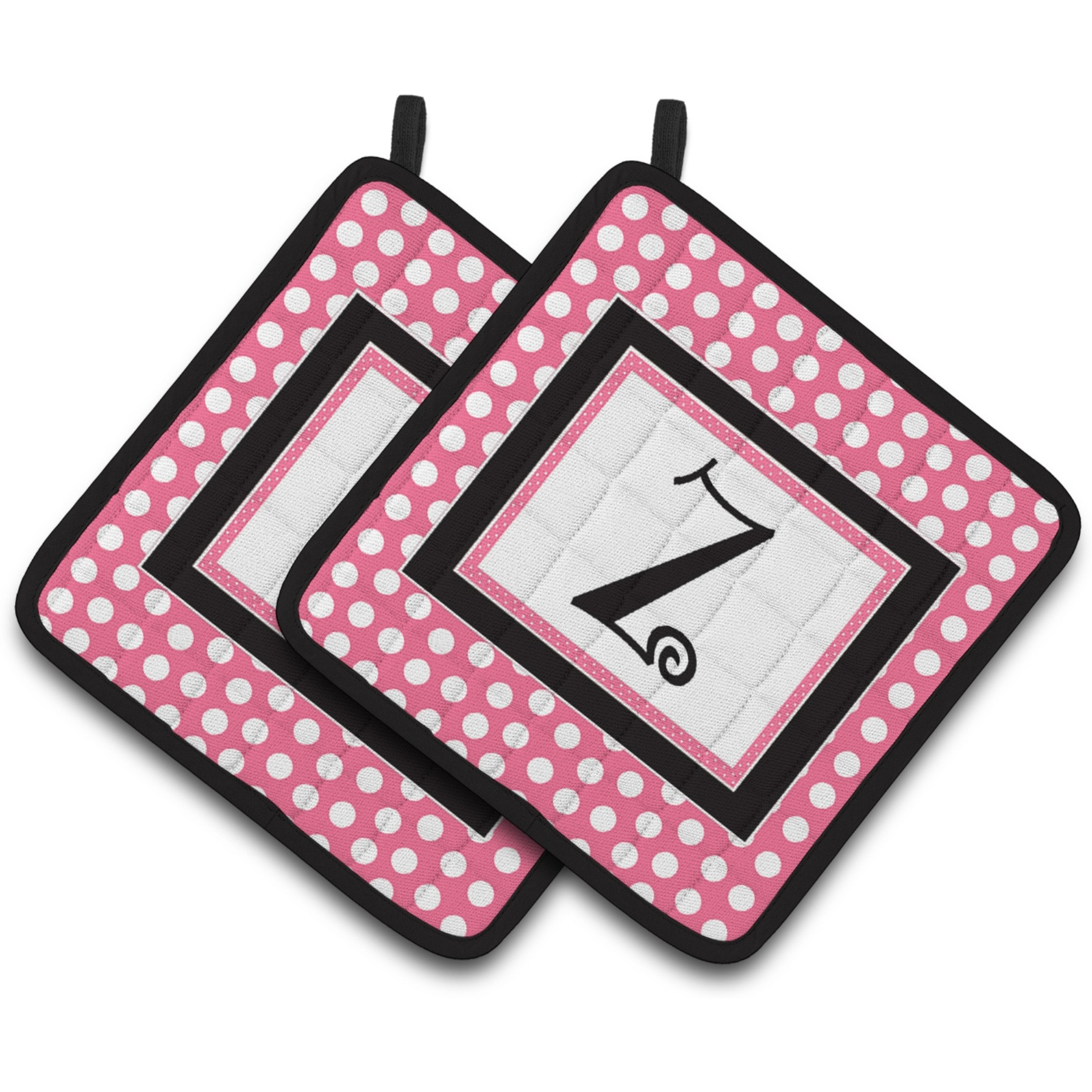 &quotCaroline's Treasures Letter Z Monogram - Pink black Polka Dots Pair of Pot Holders CJ1001-ZPTHD, 7.5HX7.5W, Multicolor"