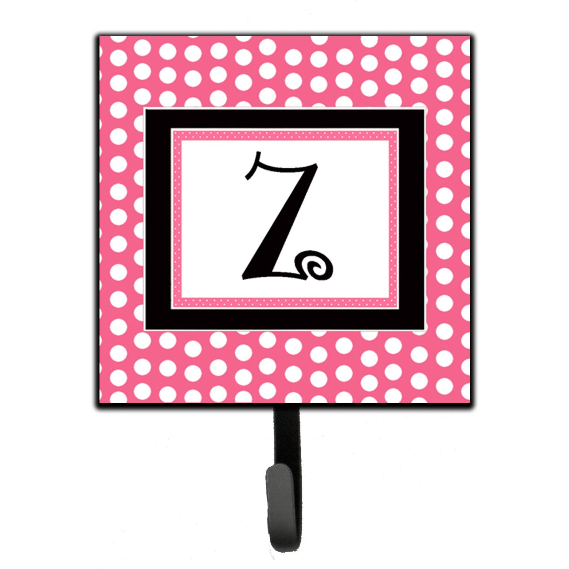 &quotCaroline's Treasures CJ1001-ZSH4 Letter Z Initial Monogram-Pink Black Polka Dots Leash Holder or Key Hook, Small, Multicolor"