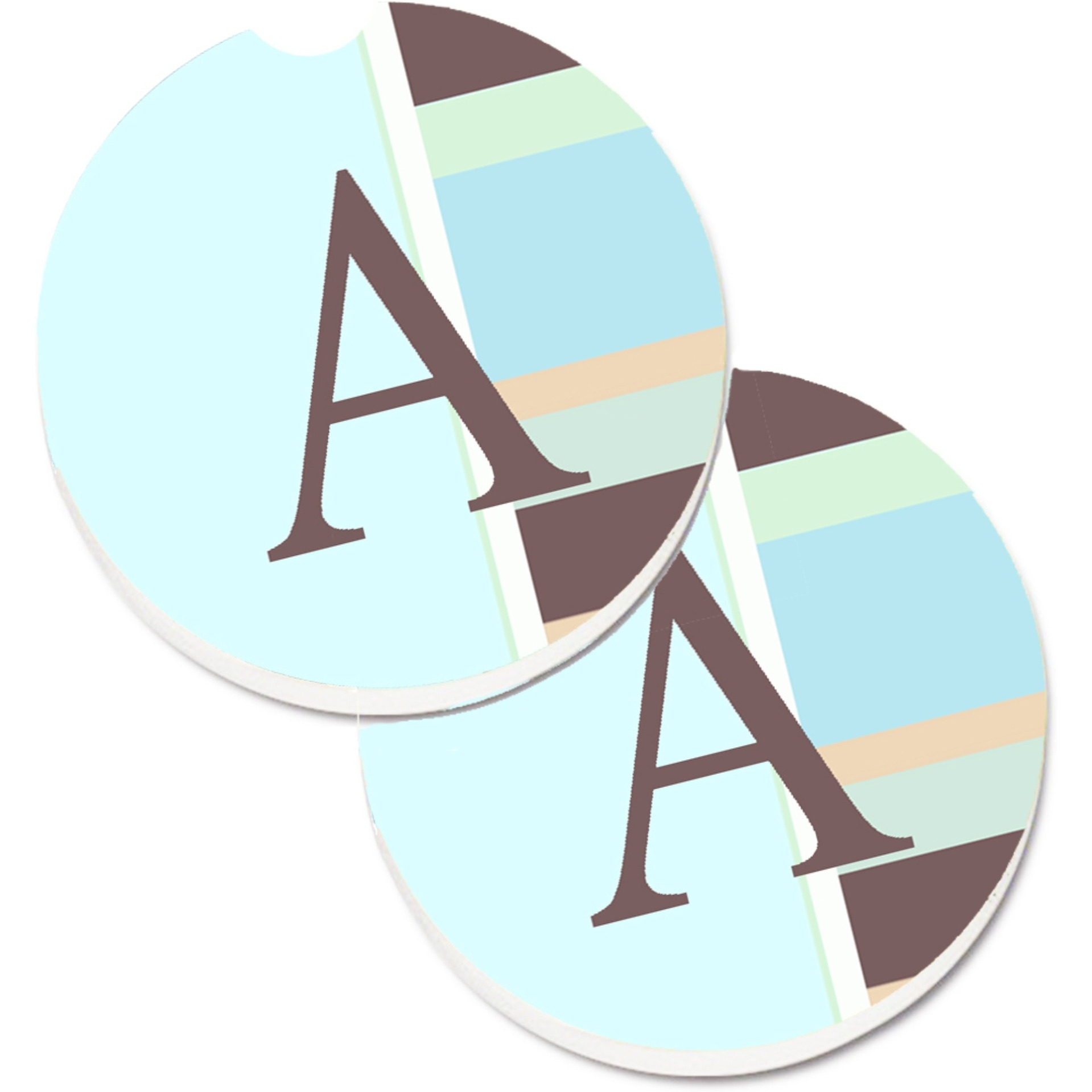 &quotCaroline's Treasures Letter A Monogram - Blue Stripes Set of 2 Cup Holder Car Coasters CJ1003-ACARC, 2.56, Multicolor"