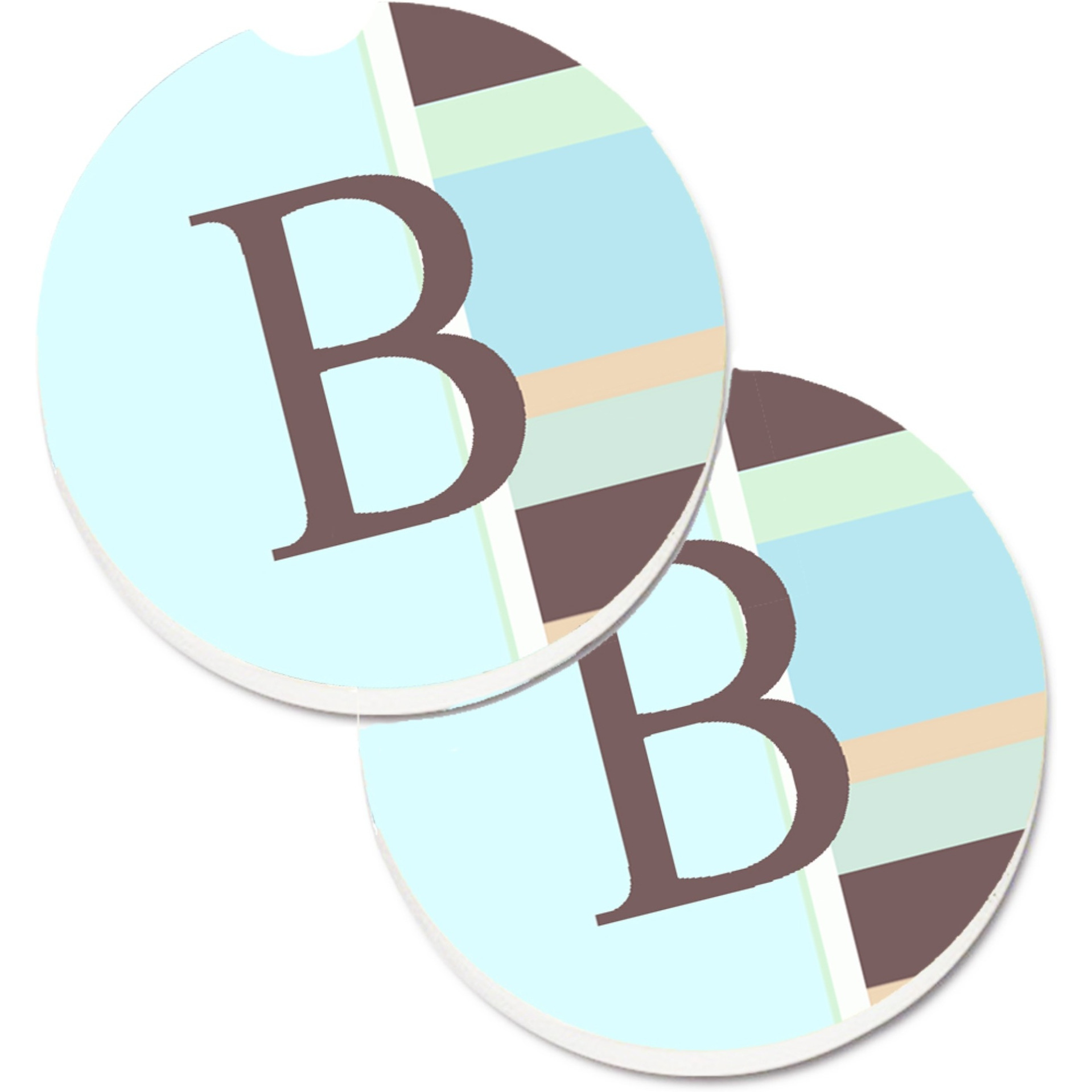 &quotCaroline's Treasures Letter B Initial Monogram - Blue Stripes Set of 2 Cup Holder Car Coasters CJ1003-BCARC, 2.56, Multicolor"