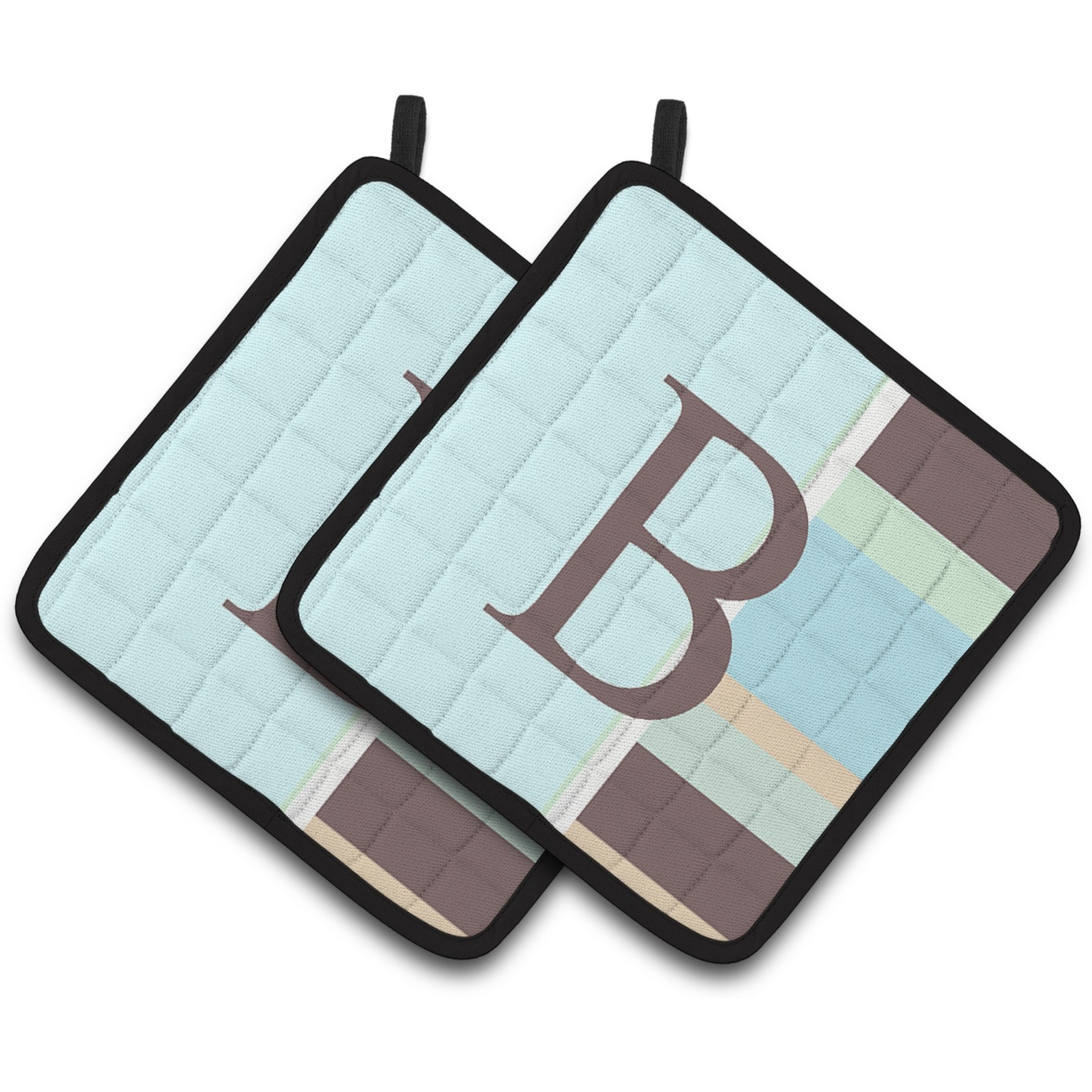 &quotCaroline's Treasures Letter B Initial Monogram - Blue Stripes Pair of Pot Holders CJ1003-BPTHD, 7.5HX7.5W, Multicolor"