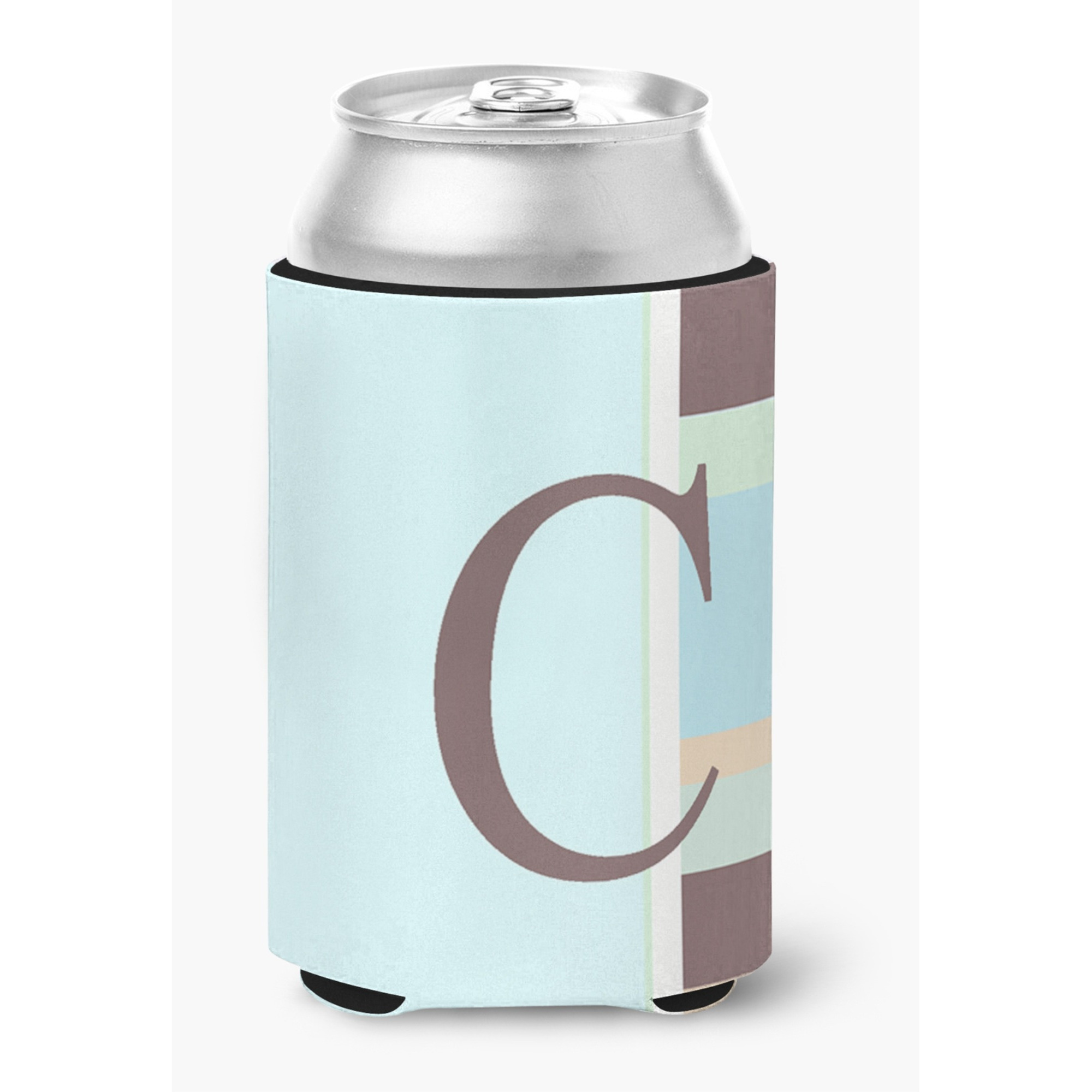 Letter C Initial Monogram - Blue Stripes Can or Bottle Beverage Insulator Hugger