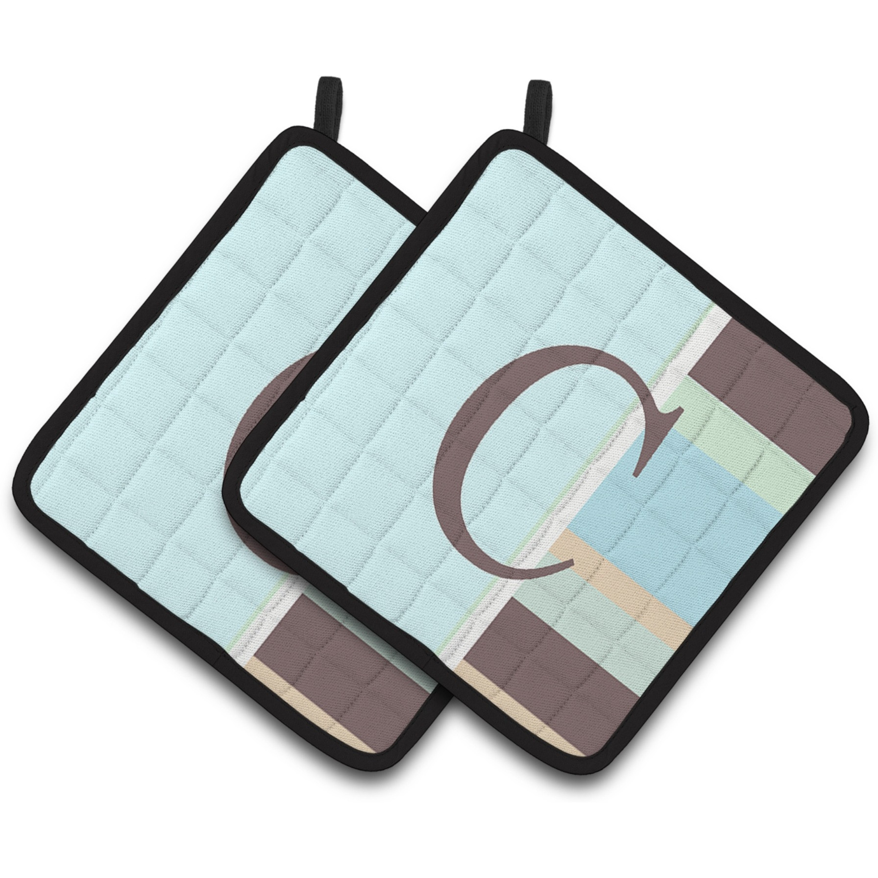 &quotCaroline's Treasures Letter C Initial Monogram - Blue Stripes Pair of Pot Holders CJ1003-CPTHD, 7.5HX7.5W, Multicolor"