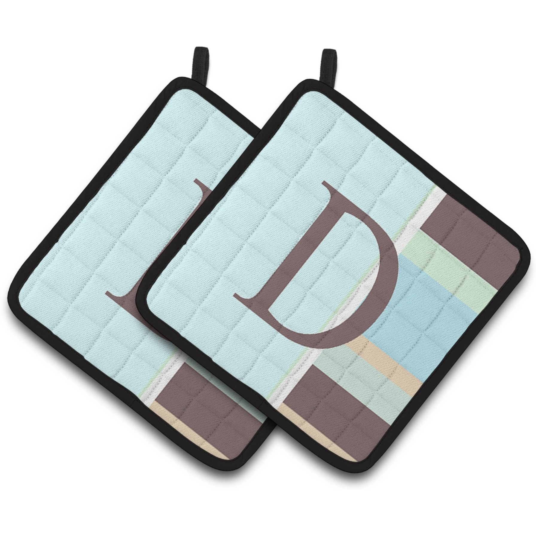 &quotCaroline's Treasures Letter D Initial Monogram - Blue Stripes Pair of Pot Holders CJ1003-DPTHD, 7.5HX7.5W, Multicolor"
