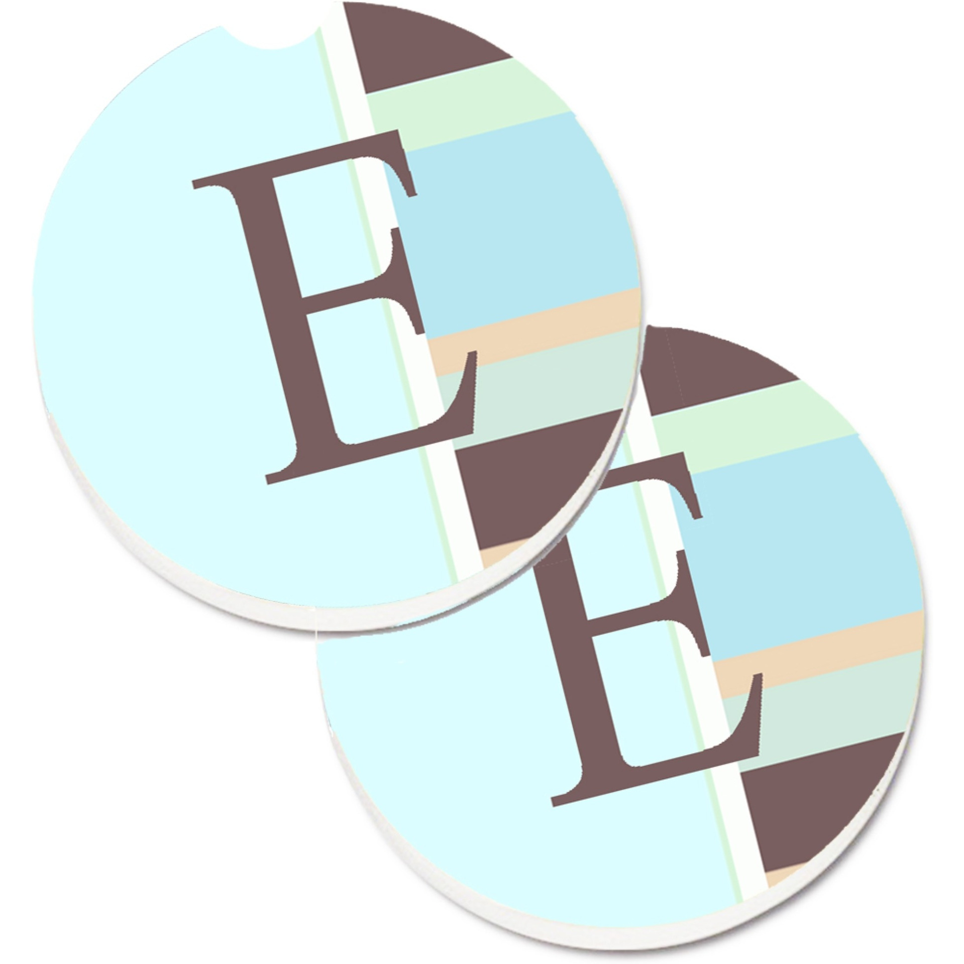 &quotCaroline's Treasures Letter E Initial Monogram - Blue Stripes Set of 2 Cup Holder Car Coasters CJ1003-ECARC, 2.56, Multicolor"