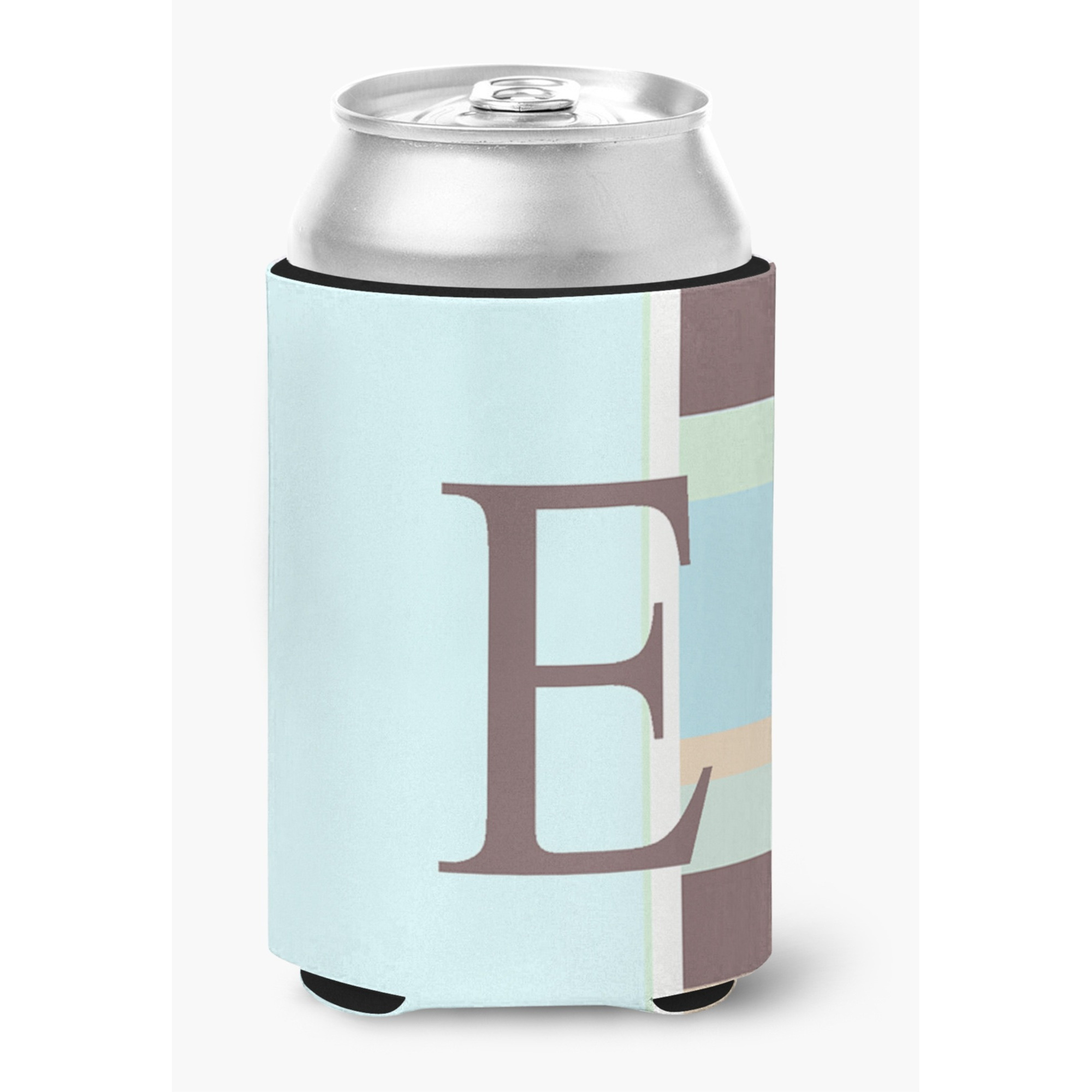 Letter E Initial Monogram - Blue Stripes Can or Bottle Beverage Insulator Hugger