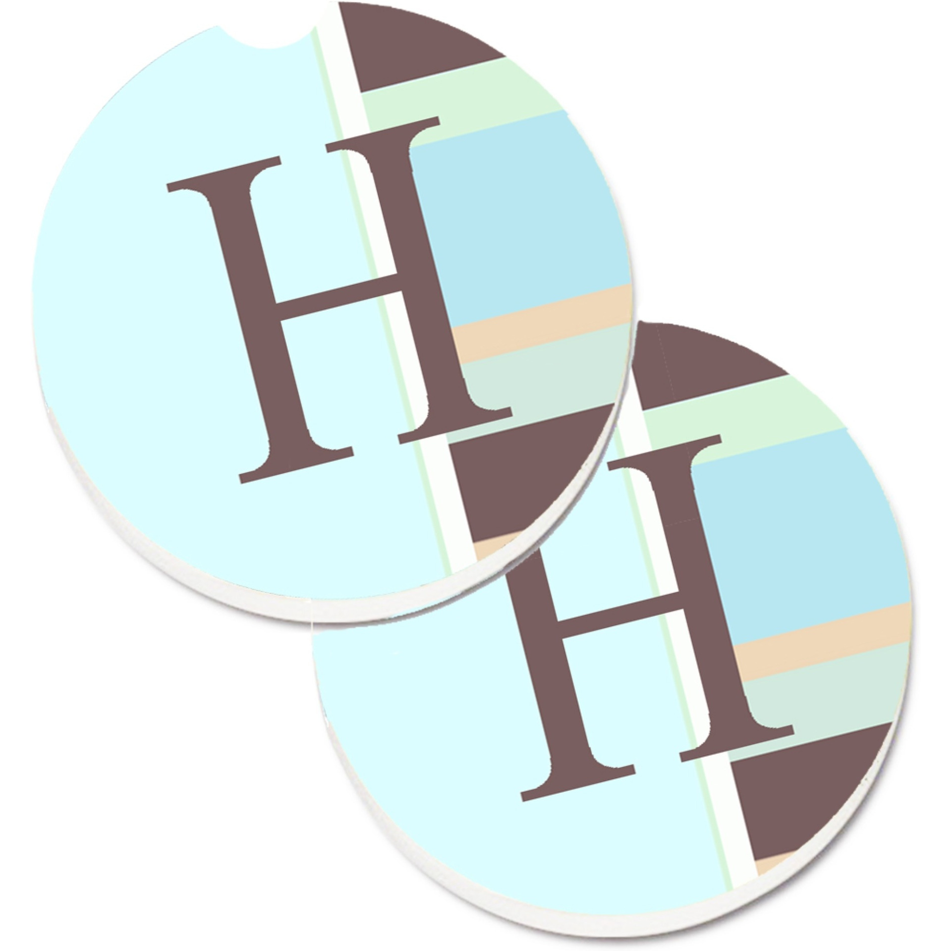 &quotCaroline's Treasures Letter H Initial Monogram - Blue Stripes Set of 2 Cup Holder Car Coasters CJ1003-HCARC, 2.56, Multicolor"