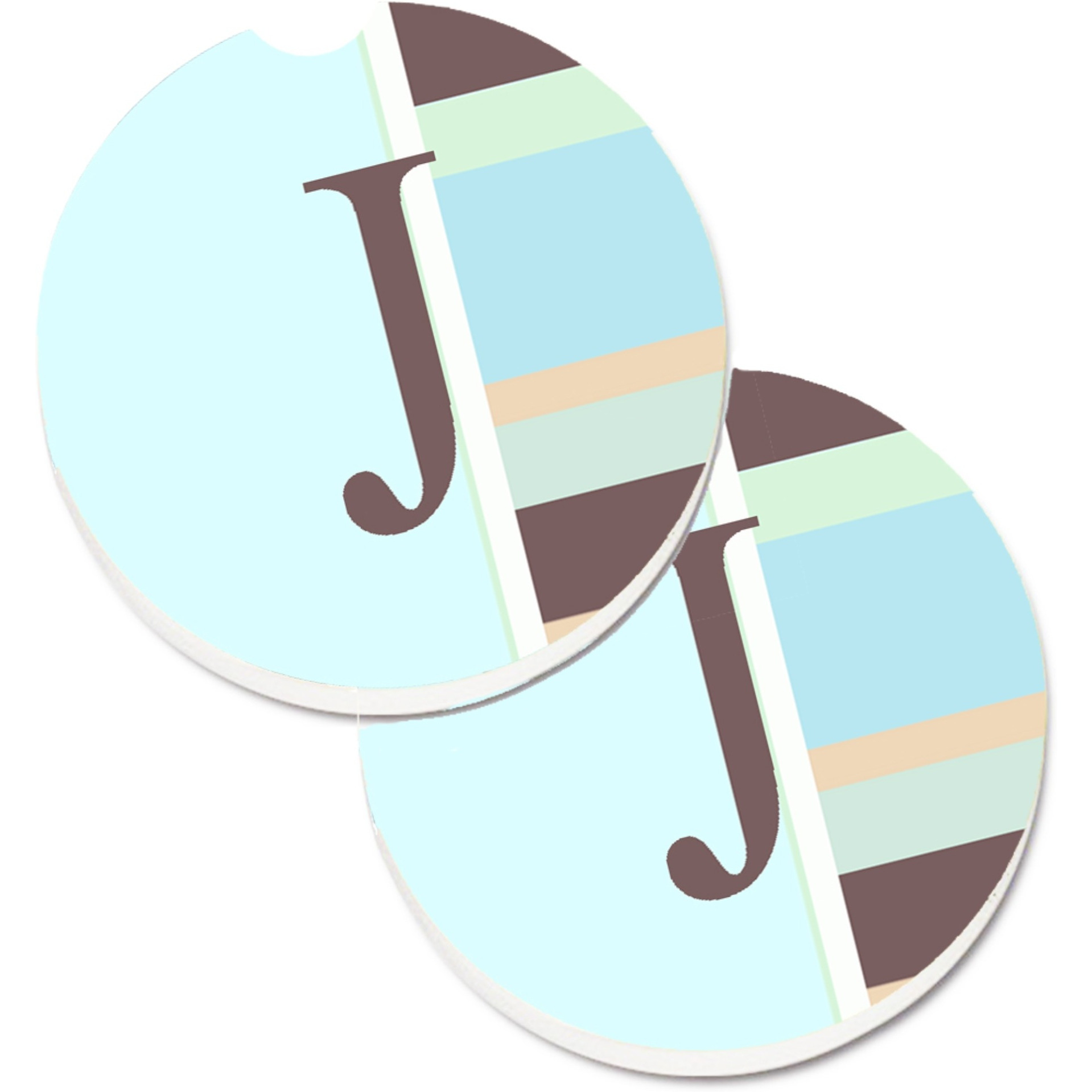 &quotCaroline's Treasures Letter J Initial Monogram - Blue Stripes Set of 2 Cup Holder Car Coasters CJ1003-JCARC, 2.56, Multicolor"