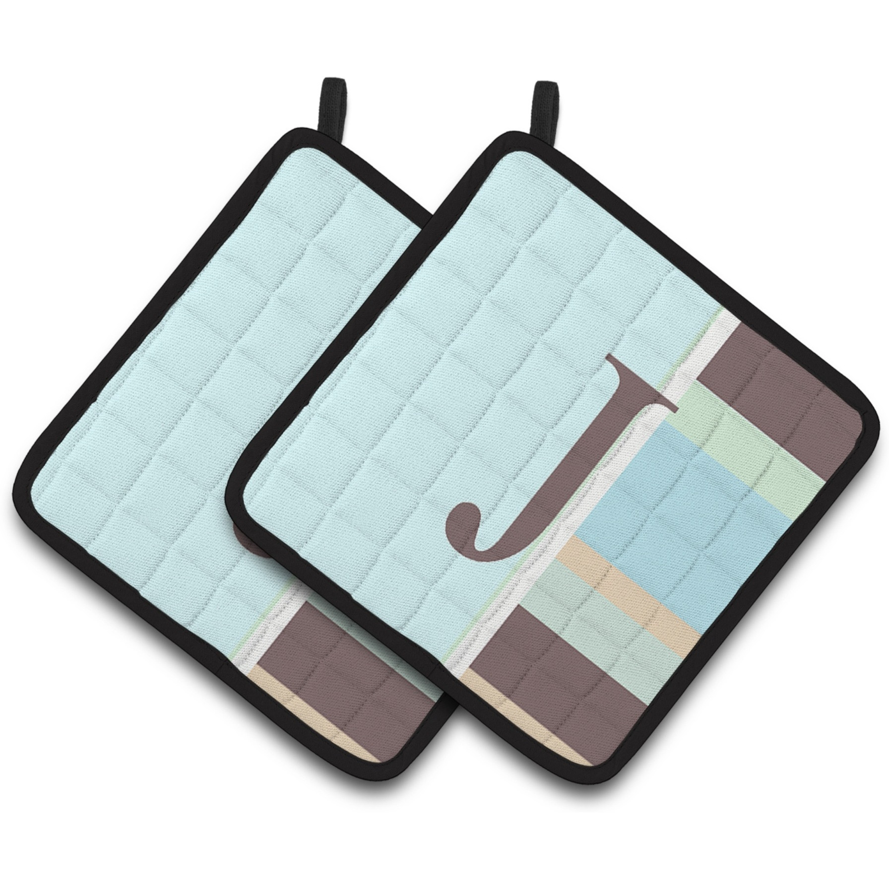 &quotCaroline's Treasures Letter J Initial Monogram - Blue Stripes Pair of Pot Holders CJ1003-JPTHD, 7.5HX7.5W, Multicolor"