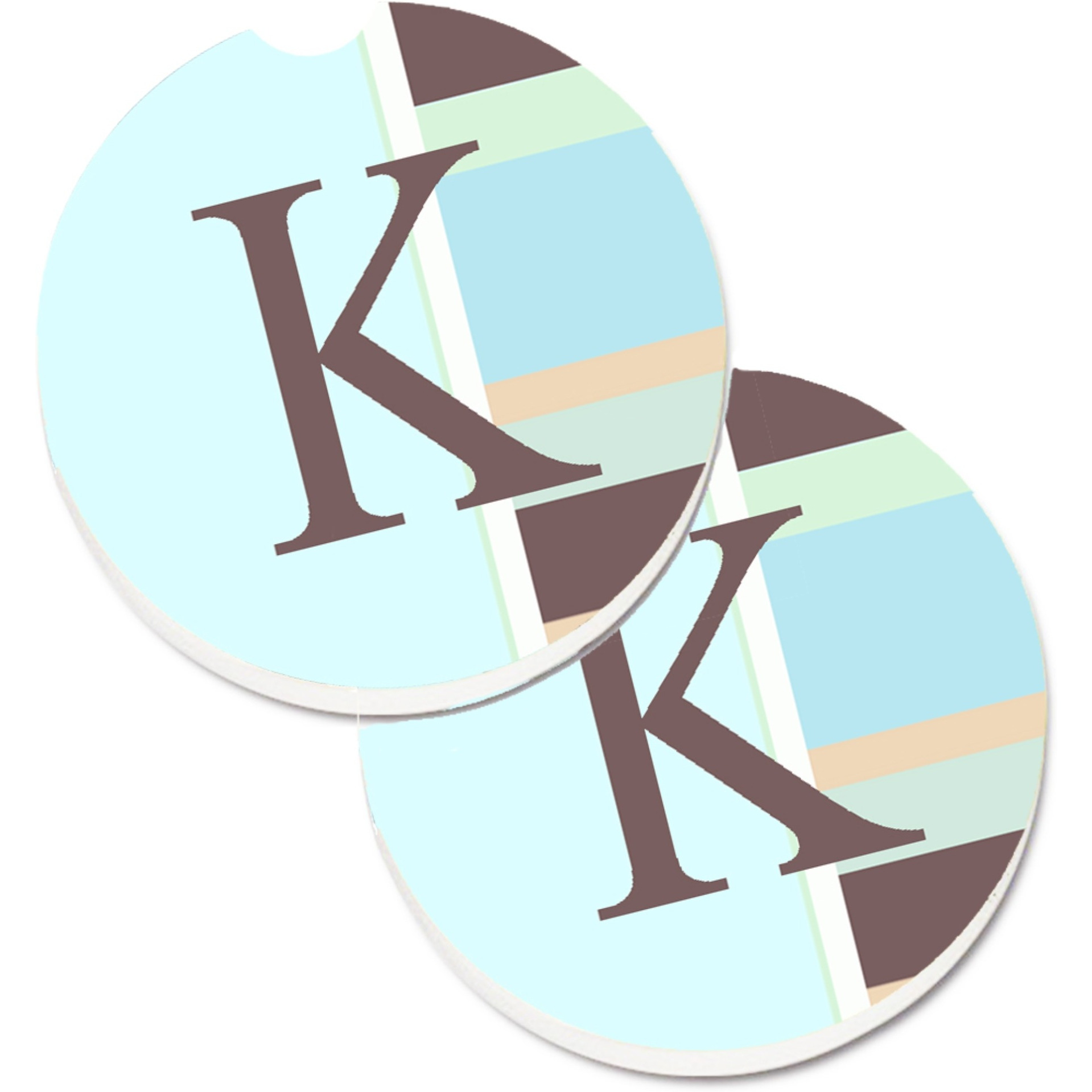 &quotCaroline's Treasures Letter K Initial Monogram - Blue Stripes Set of 2 Cup Holder Car Coasters CJ1003-KCARC, 2.56, Multicolor"