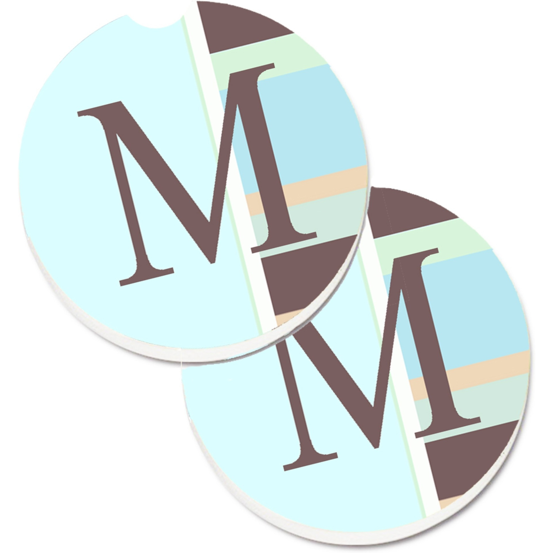 &quotCaroline's Treasures Letter M Initial Monogram - Blue Stripes Set of 2 Cup Holder Car Coasters CJ1003-MCARC, 2.56, Multicolor"