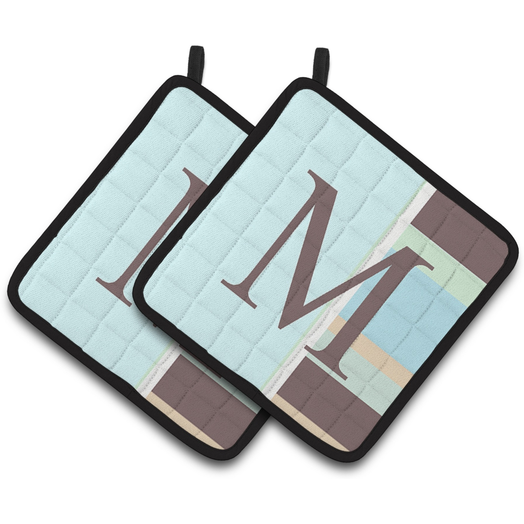 &quotCaroline's Treasures Letter M Initial Monogram - Blue Stripes Pair of Pot Holders CJ1003-MPTHD, 7.5HX7.5W, Multicolor"