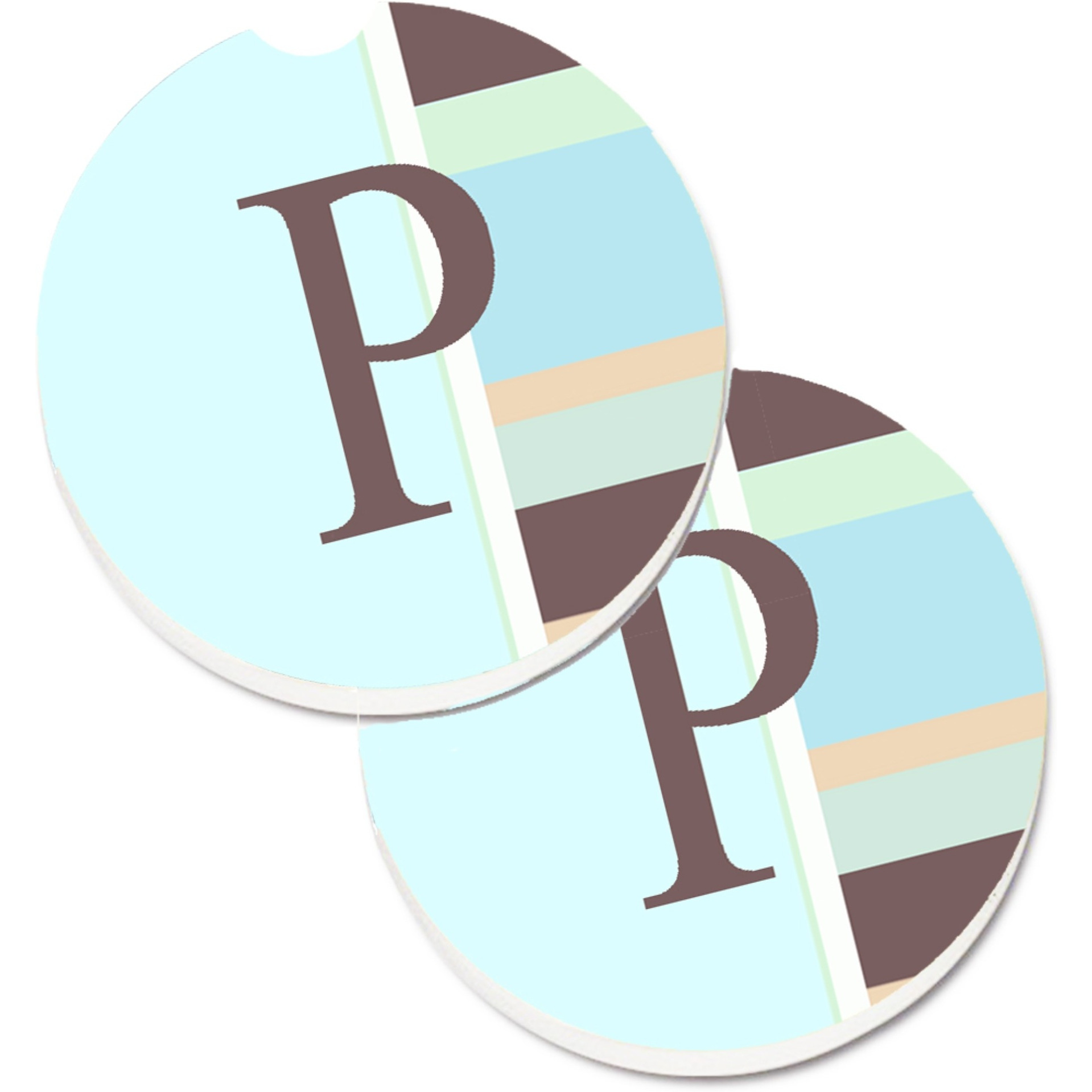 &quotCaroline's Treasures Letter P Initial Monogram - Blue Stripes Set of 2 Cup Holder Car Coasters CJ1003-PCARC, 2.56, Multicolor"