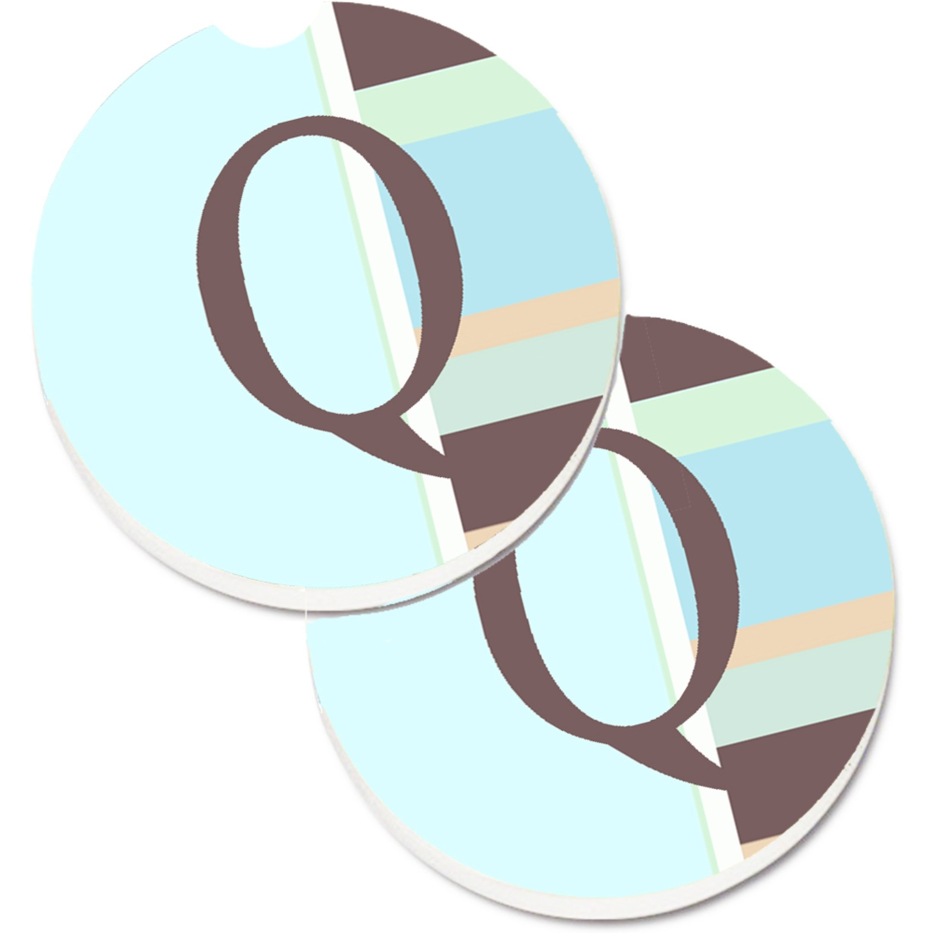 &quotCaroline's Treasures Letter Q Initial Monogram - Blue Stripes Set of 2 Cup Holder Car Coasters CJ1003-QCARC, 2.56, Multicolor"