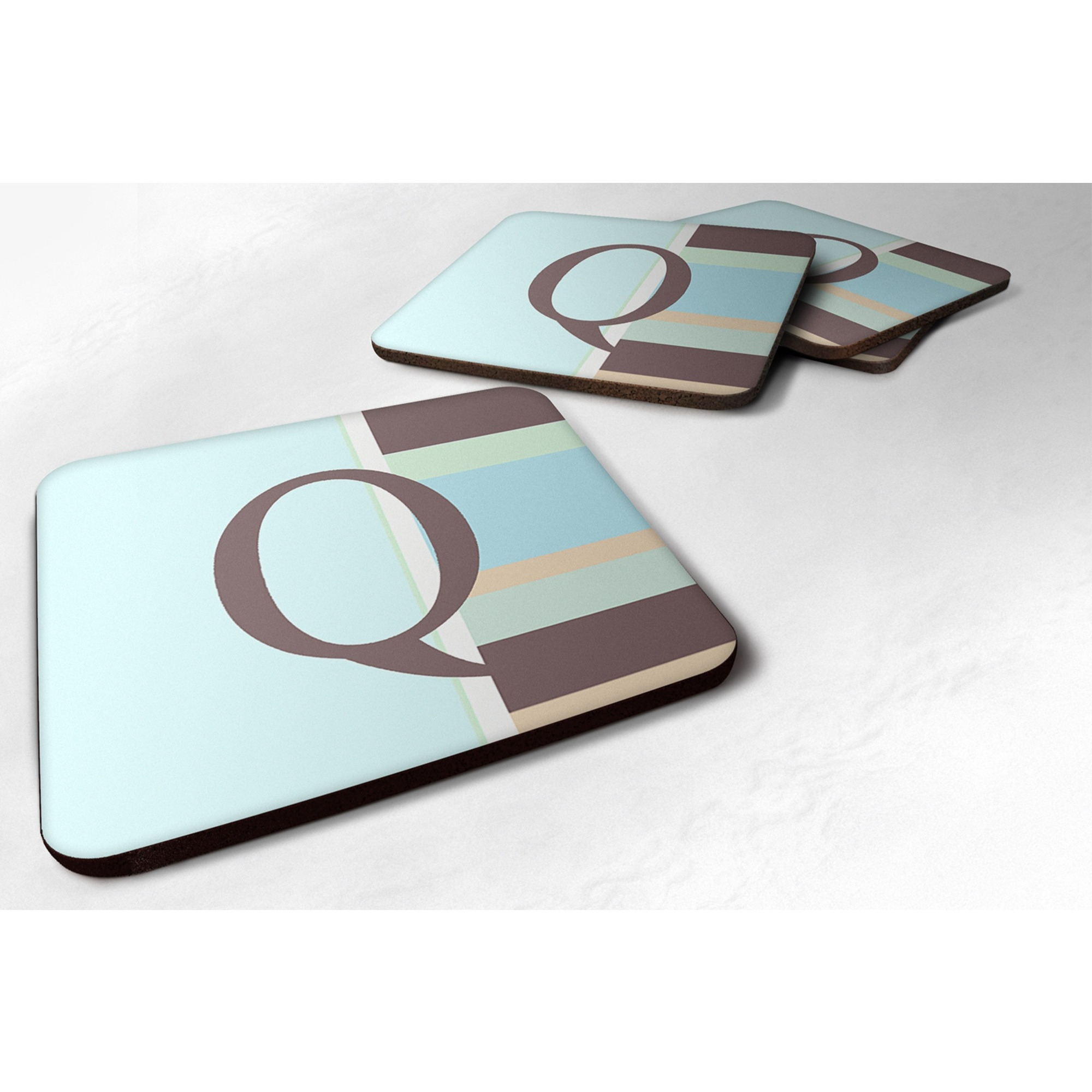 &quotCaroline's Treasures CJ1003-QFC Monogram-Blue Stripes Foam Coasters (Set of 4), Initial Letter Q, 3.5"" H x 3.5"" W, Multicolor"